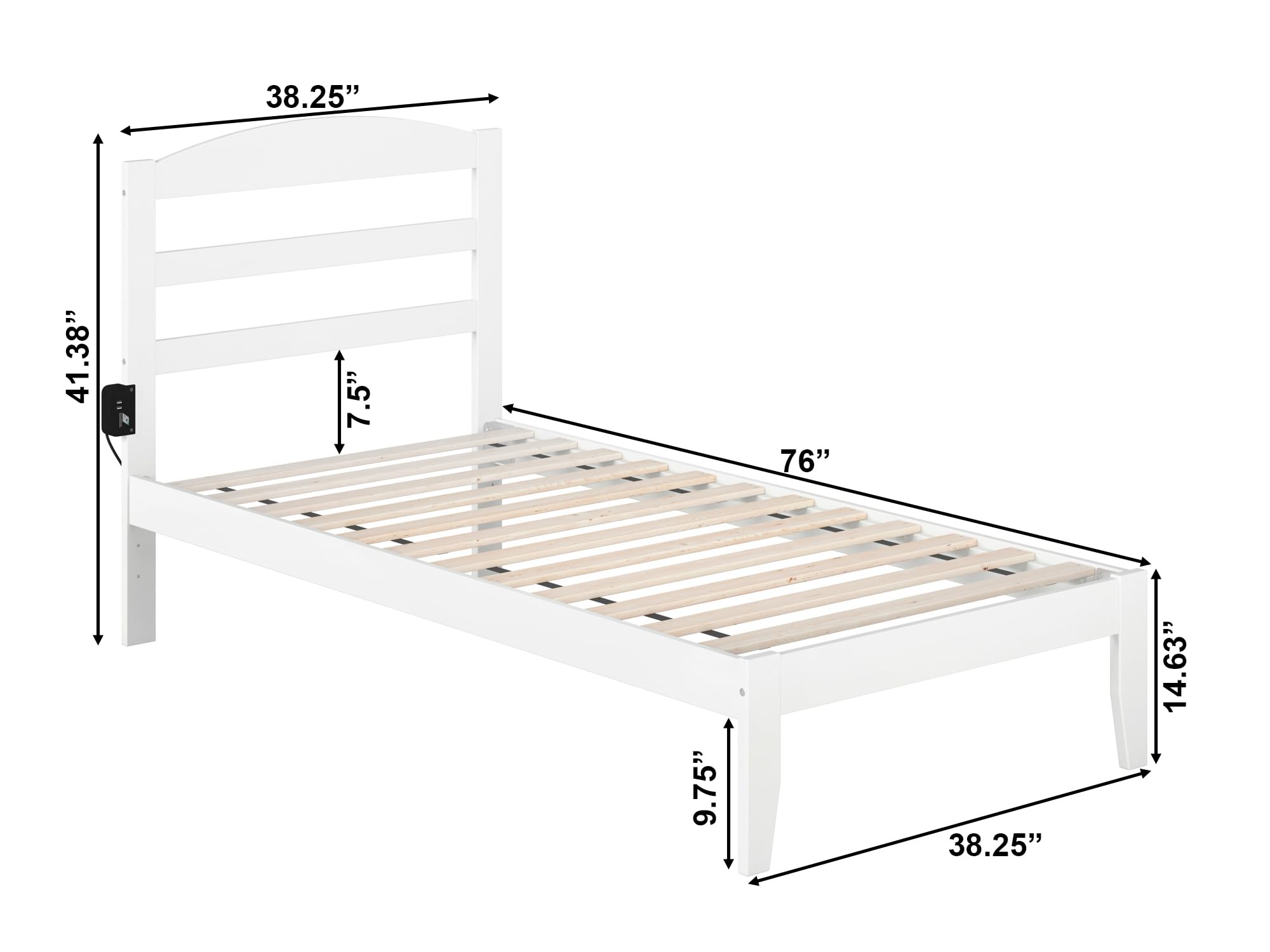 AFI Warren Twin Size Platform Bed with USB Charging Station - White Wooden Frame for Small Spaces, Kids & Teens Bedroom, Dorm Room, Guest Room