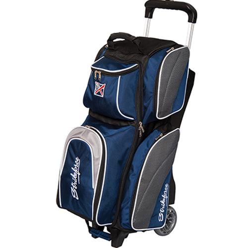 KR Strikeforce Apex Triple Roller Navy Bowling Bag for Men & Women - Heavy Duty 3 Ball Rolling Tote with Shoe Compartment - Perfect for League Play, Tournaments & Practice Sessions
