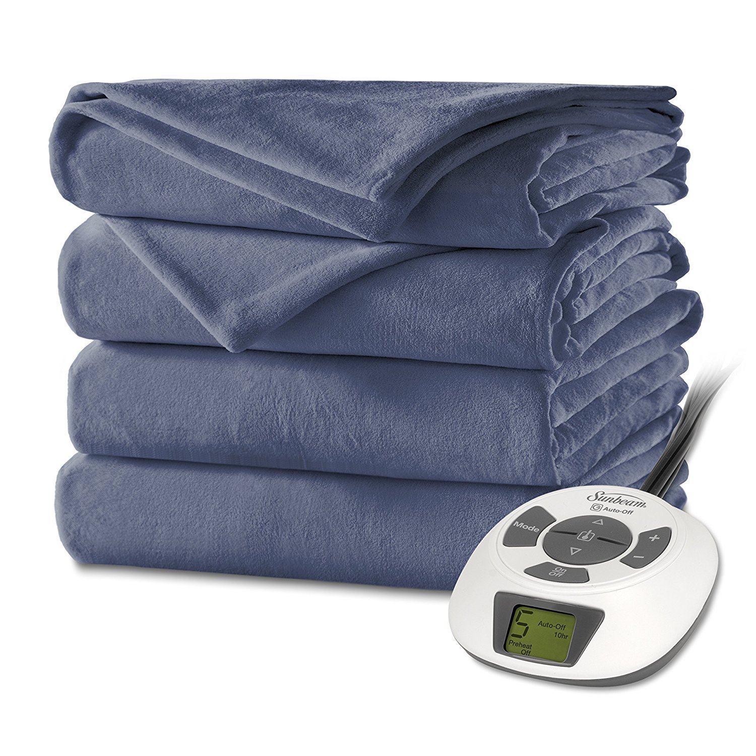 Sunbeam Heated Blanket King Size - Ultra Soft Velvet Plush Electric Blanket with 10 Adjustable Heat Settings, Lagoon Blue - Perfect for Cold Nights, Winter Bedding & Cozy Home Comfort