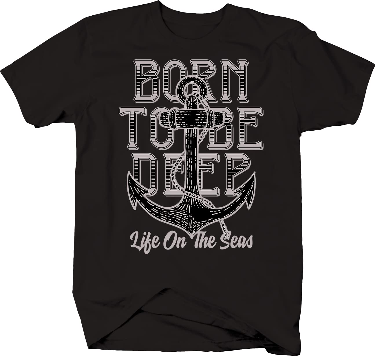 Men's Black Boat Ship T-Shirt - Nautical Deep Line Design - Perfect for Sailing, Fishing & Casual Wear