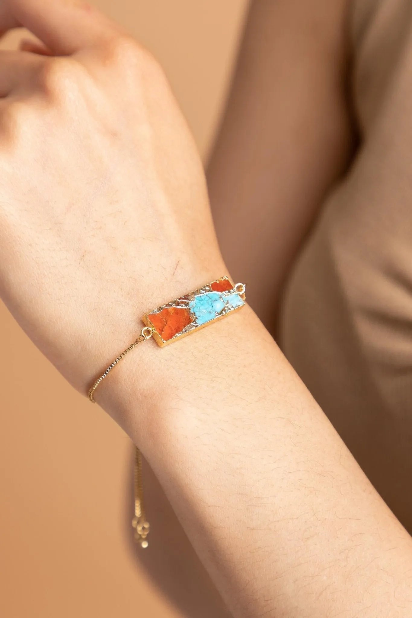 Mojave Rectangle Stone Bracelet for Women - Natural Gemstone Beaded Cuff Bracelet - Boho Chic Jewelry for Everyday Wear & Special Occasions