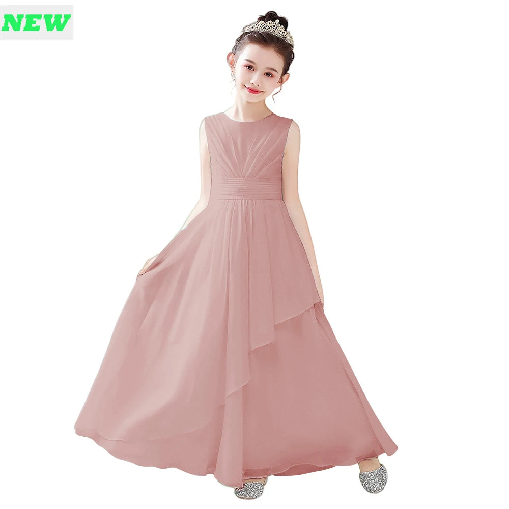 2024 Elegant Chiffon Flower Girl Dress for Weddings | First Communion Gown | Junior Bridesmaid Outfit | Perfect for Church Ceremonies, Birthday Parties & Special Occasions