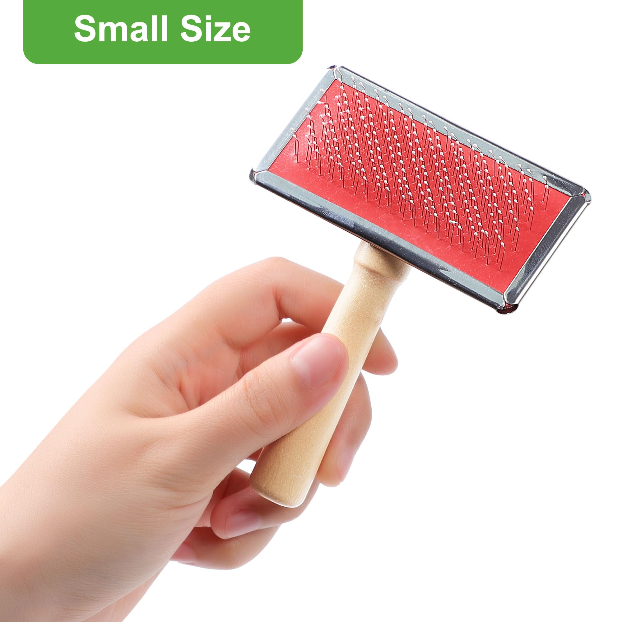 Self Cleaning Dog Slicker Brush with Wooden Handle - Grooming Brush for Long & Short Haired Dogs & Cats - Pet Hair Removal & Shedding Tool (Beige, 1PC) - Perfect for Daily Grooming & Reducing Pet Hair at Home
