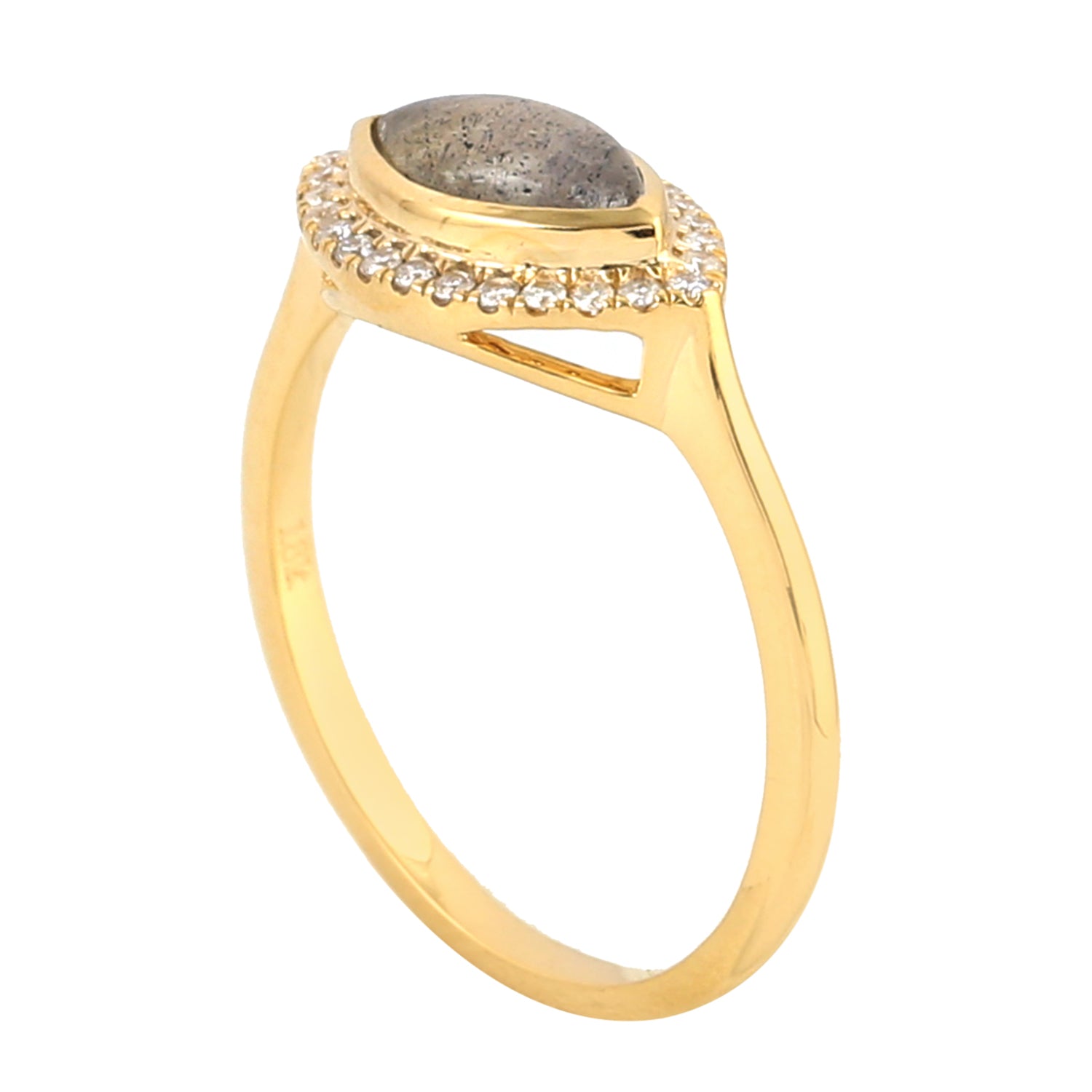 Stunning Marquise Cut Labradorite & Diamond Pave Ring in 18K Yellow Gold - Elegant Designer Jewelry for Weddings, Anniversaries & Special Occasions