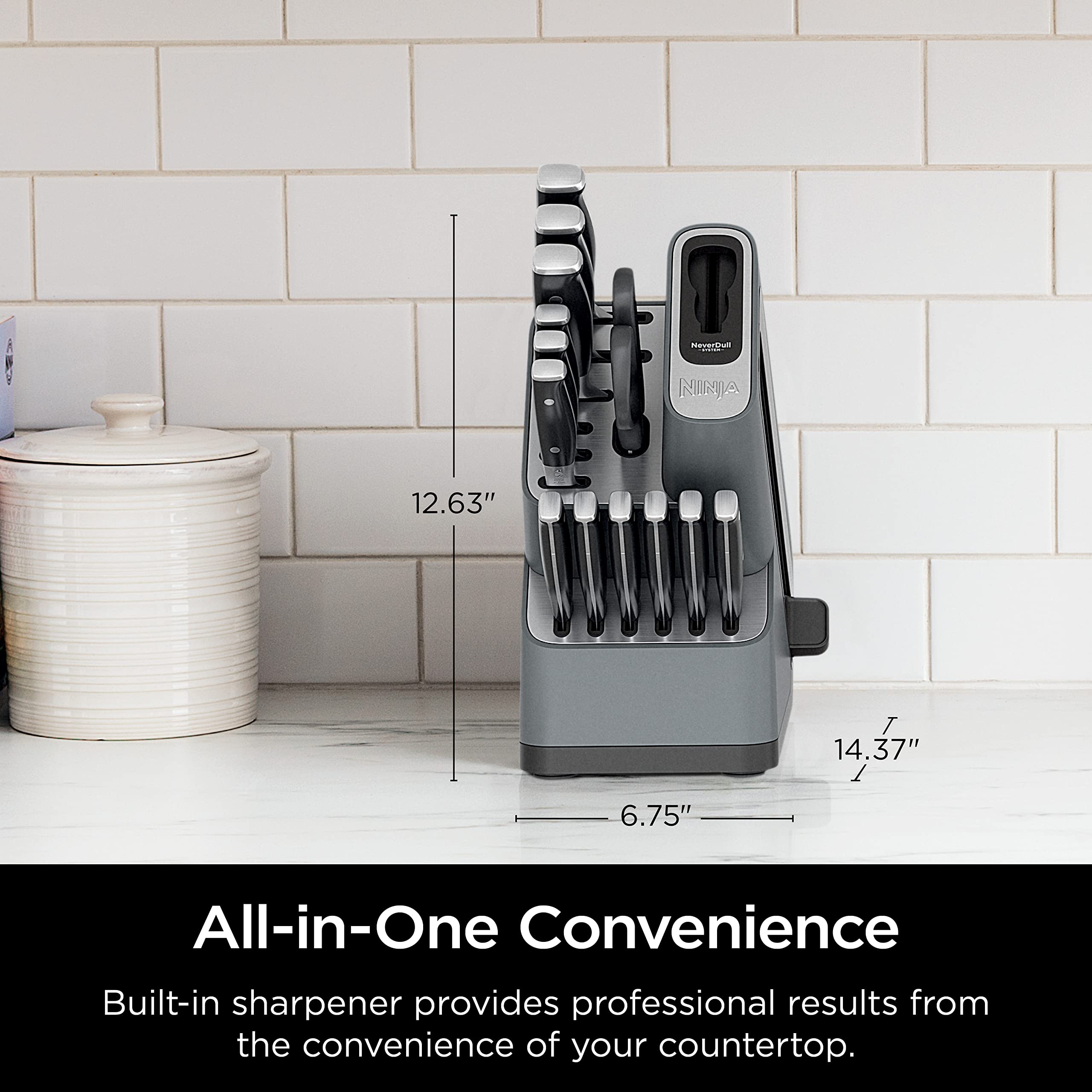 Ninja Professional 14-Piece Knife Set with Knife Sharpener & Block - Stainless Steel Chef Knives, Steak Knives & Kitchen Cutlery Set | Foodi NeverDull Technology | Perfect for Home Cooking, BBQ & Gourmet Meal Preparation