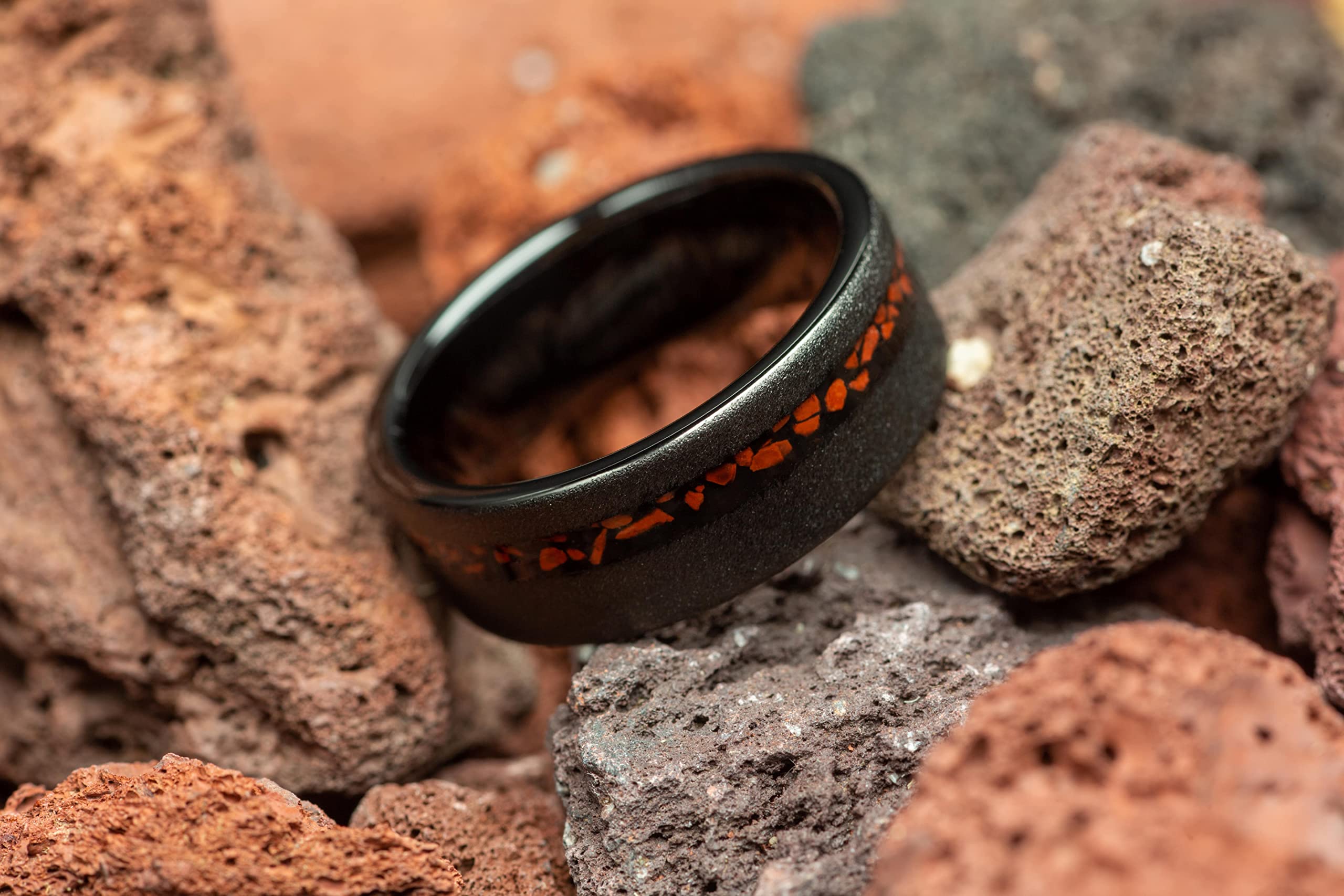 Dinosaur Bone Men's Wedding Ring - Sandblasted Black Tungsten Band, 8mm Comfort Fit, Durable & Hypoallergenic - Perfect for Weddings, Anniversaries & Unique Gifts