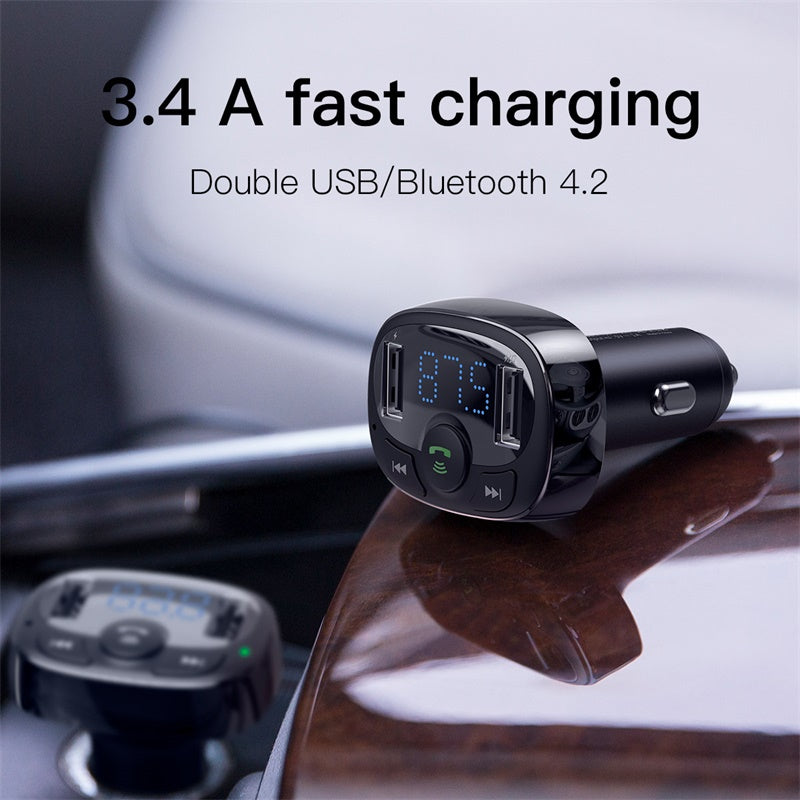 Hands-Free Bluetooth FM Transmitter Car Charger - Wireless Audio Adapter & Dual USB Ports for Phone Charging - Perfect for Road Trips, Commuting & Hands-Free Calling