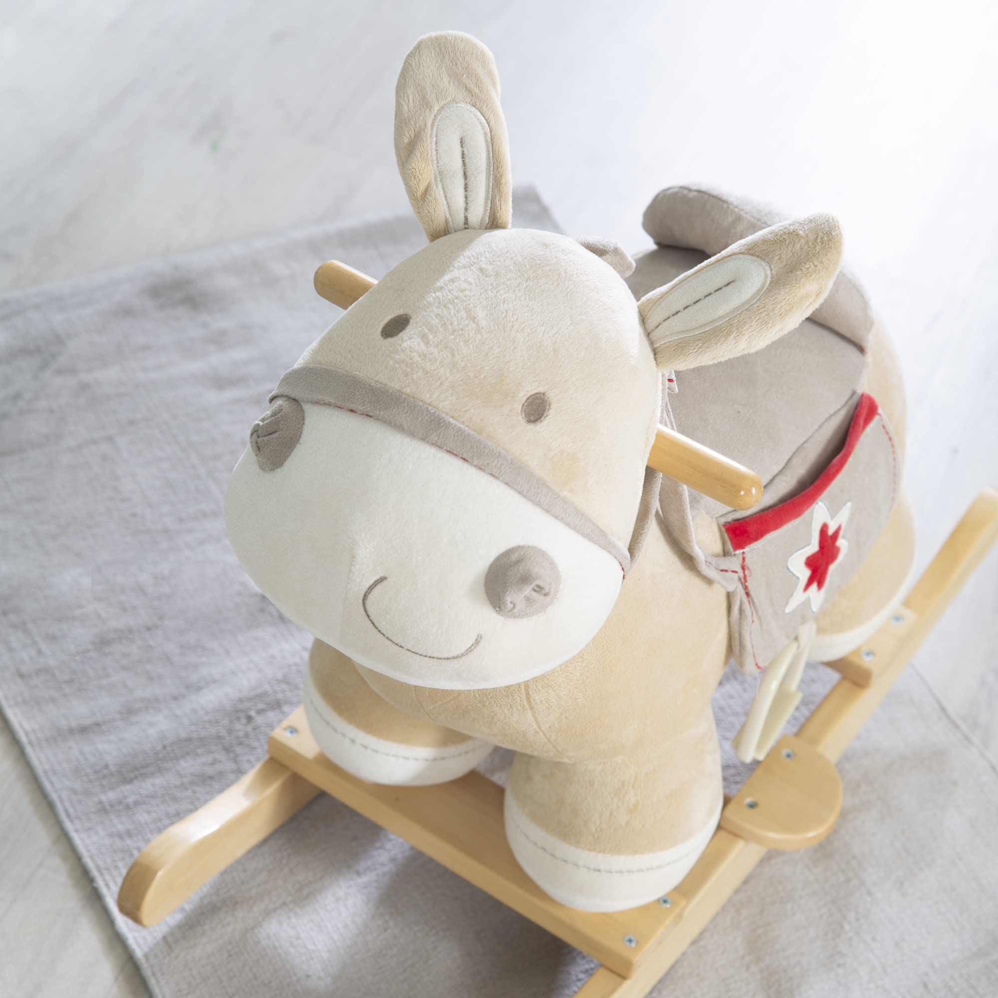 Wooden Rocking Horse with Soft Plush and Sturdy Handles - Balance Training Toy for Boys & Girls Ages 18 Months to 6 Years - Perfect for Nursery, Playroom & Indoor Playtime - Brown