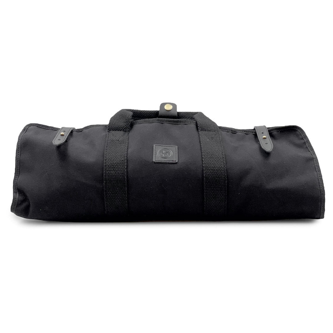Premium Black Waxed Canvas Knife Roll - 8 Slot Knife Storage Bag with Adjustable Shoulder Strap | Perfect for Chefs, Butchers & Outdoor Cooking Enthusiasts
