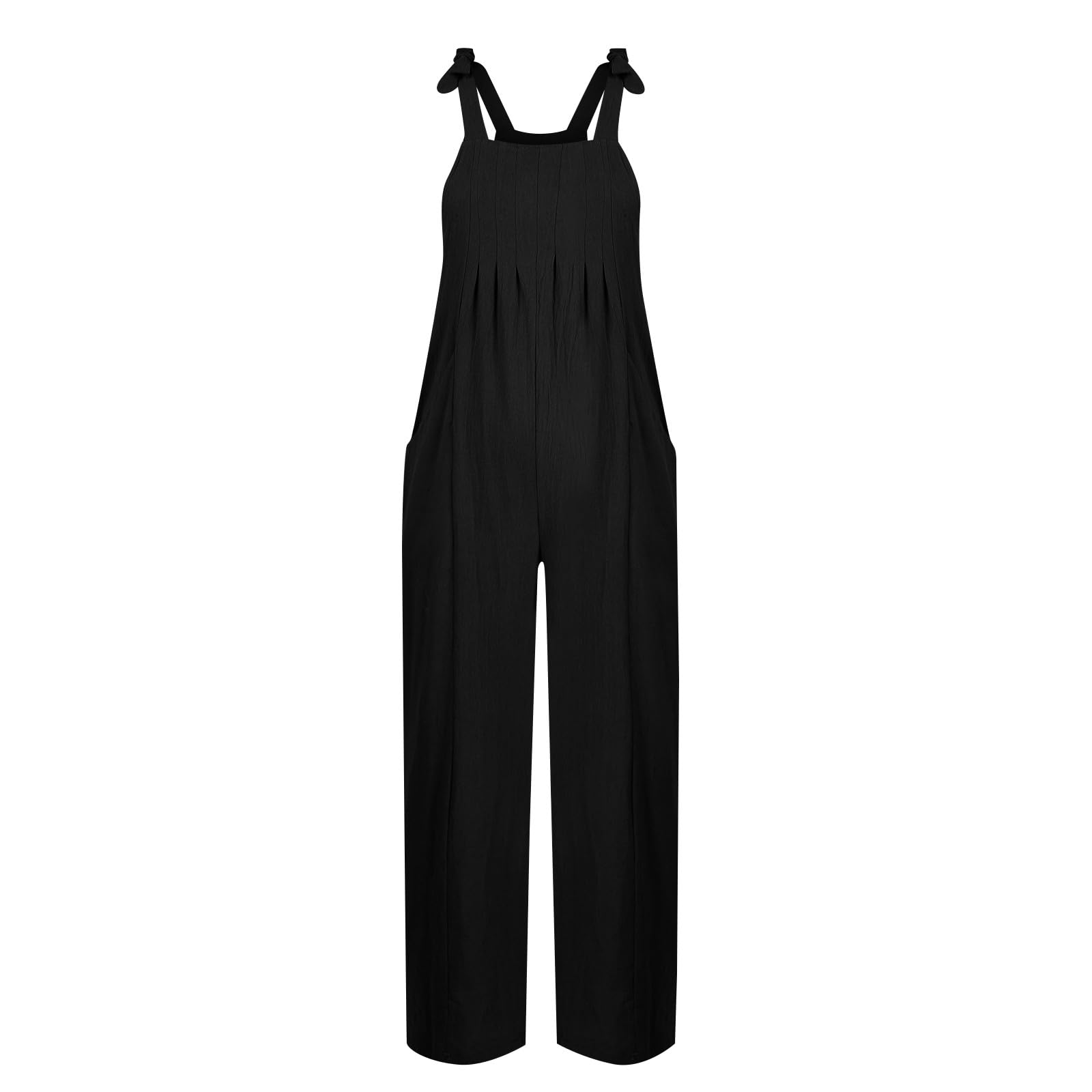 Women's Cotton Linen Overalls - Summer Jumpsuit Romper with Flowy Pants - Boho Chic Casual Outfit for Women 2024 (Al-Black, 3XL) - Perfect for Beach Vacations, Music Festivals and Everyday Boho Style