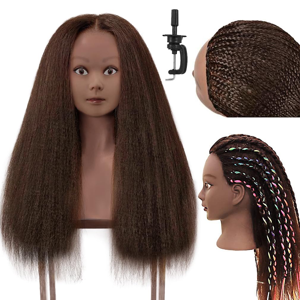 100% Real Hair Mannequin Head for Hair Styling Practice - 20