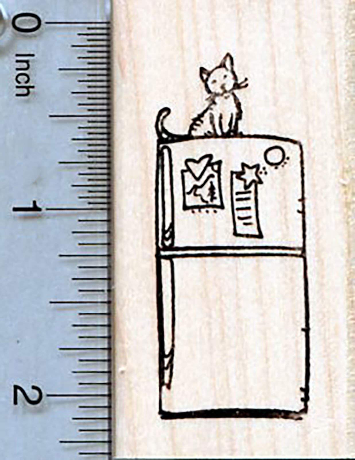 Cat Rubber Stamp - Sitting on Refrigerator Design for DIY Crafts, Scrapbooking & Card Making | Perfect for Home Decor, Office Use & Gift Giving