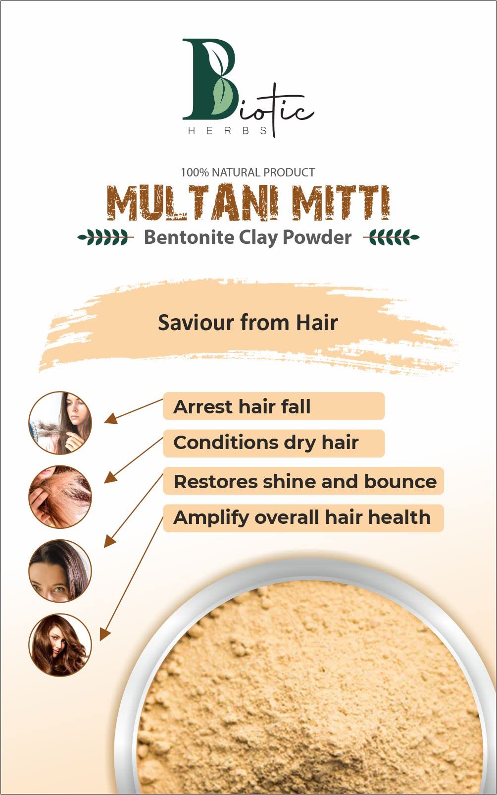 Biotic Herbs Organic Pure Multani Mitti Powder (200g) - Natural Fuller's Earth Clay for Face, Skin & Hair Care | Bentonite Clay for Deep Cleansing & Detox | Perfect for DIY Face Masks, Hair Treatments & Spa Days