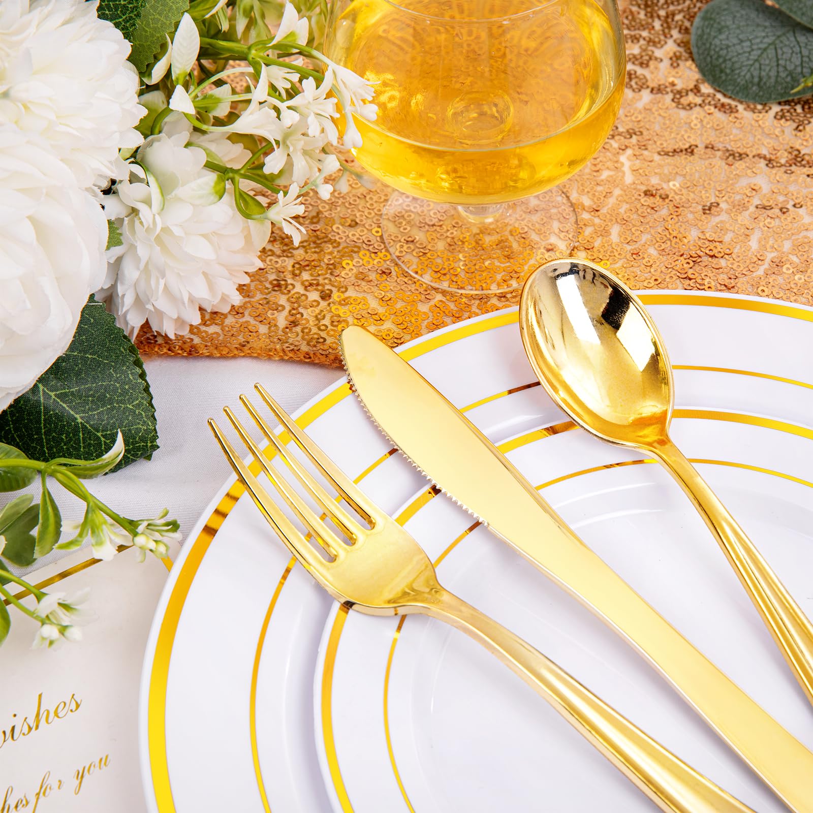 200 Pcs Gold Plastic Party Plates - Disposable Elegant Dinner & Dessert Plates Set (100 Dinner Plates + 100 Dessert Plates) for Wedding, Birthday, Holiday & Special Events - Perfect for Catering, Banquets & Home Celebrations