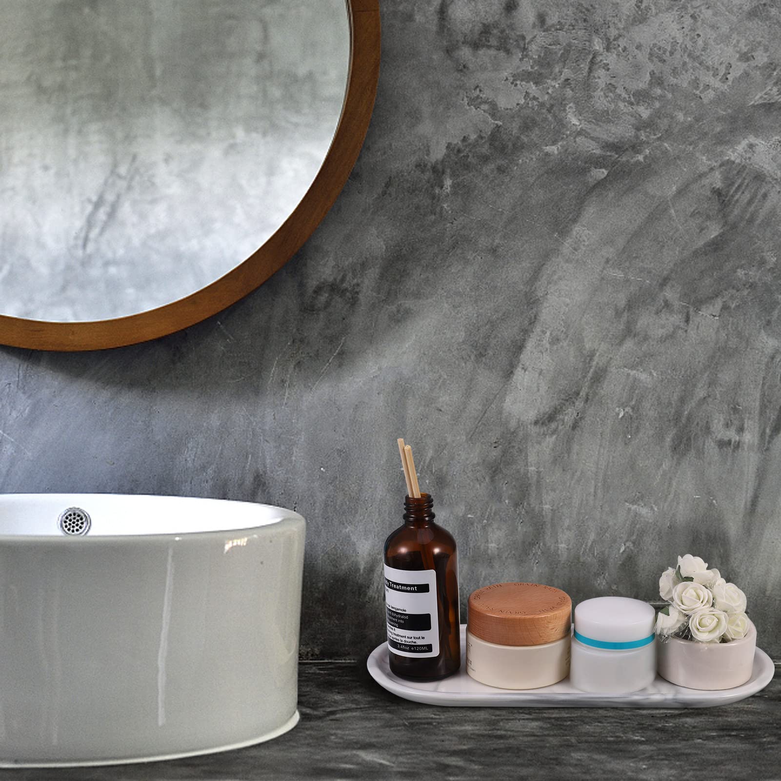 AUXSOUL 2-Pack White Ceramic Bathroom & Kitchen Counter Organizer Tray - Perfect for Vanity, Cosmetics, Jewelry, Soap, Candles, Towels & Plants | Elegant Home Decor for Bathroom Countertops & Kitchen Organization