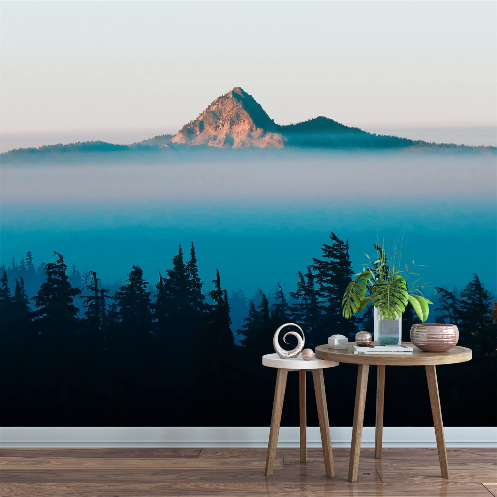 Nature Landscape Wall Mural - Removable Mountain Forest Foggy Sky Photography Wallpaper for Home Decor (195