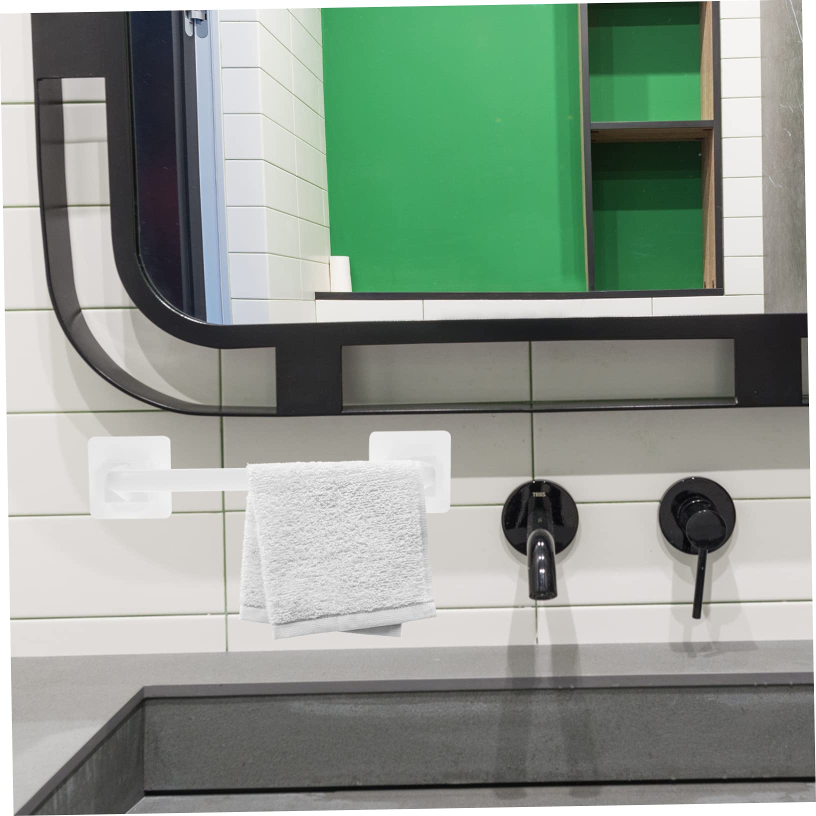 FELTECHELECTR Wall Mounted Bathroom Towel Rack with Shelf - Black Adhesive Towel Bar & Swing Arm for Hand Towels, Dish Rags & Clothes - Space Saving Storage for Small Bathrooms, Kitchens & Laundry Rooms
