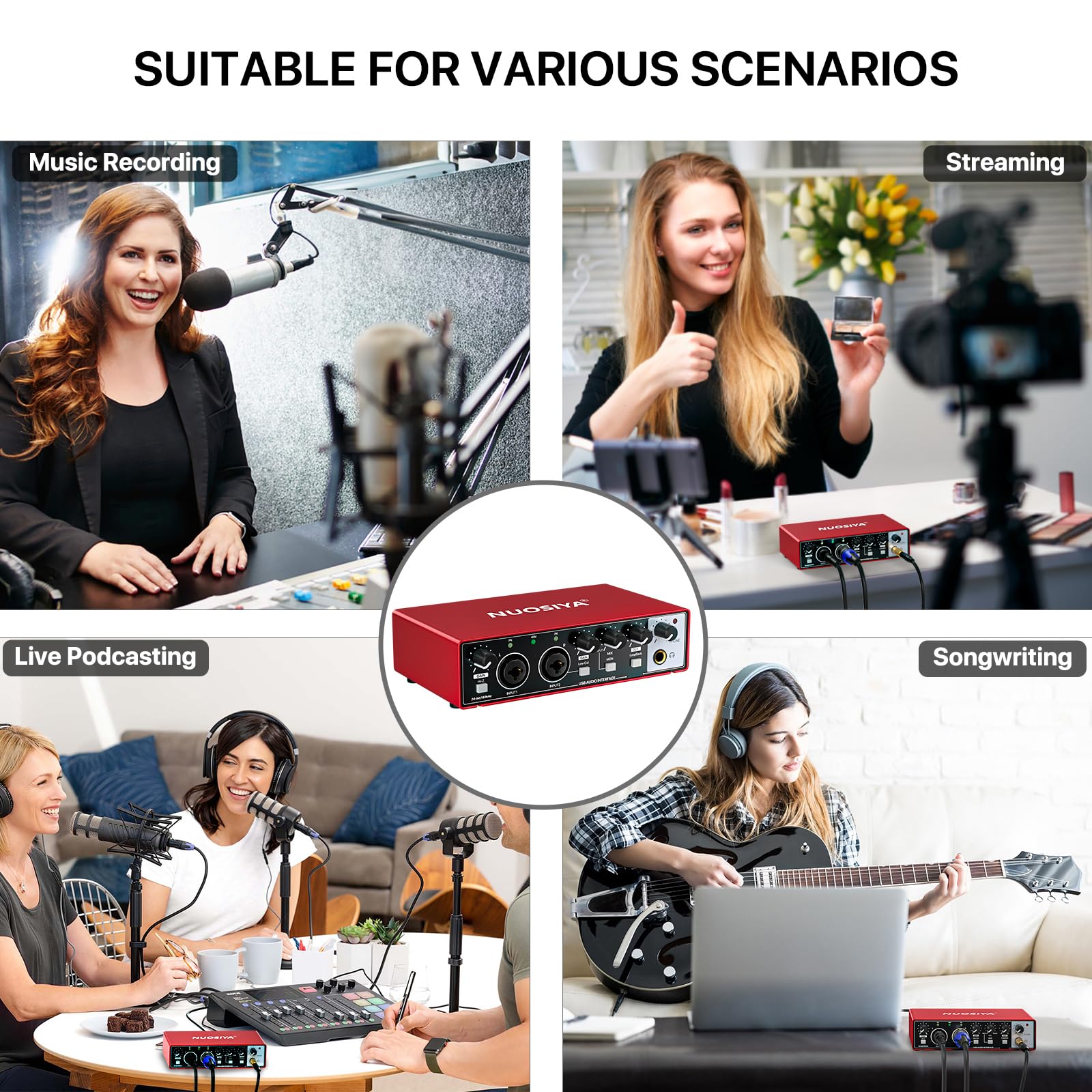 Professional USB Audio Interface for PC & Mac - 2x2 Guitar Recording Interface with 24Bit/192kHz, 48V Phantom Power | Perfect for Music Production, Podcasting, Live Streaming & Home Studio Recording