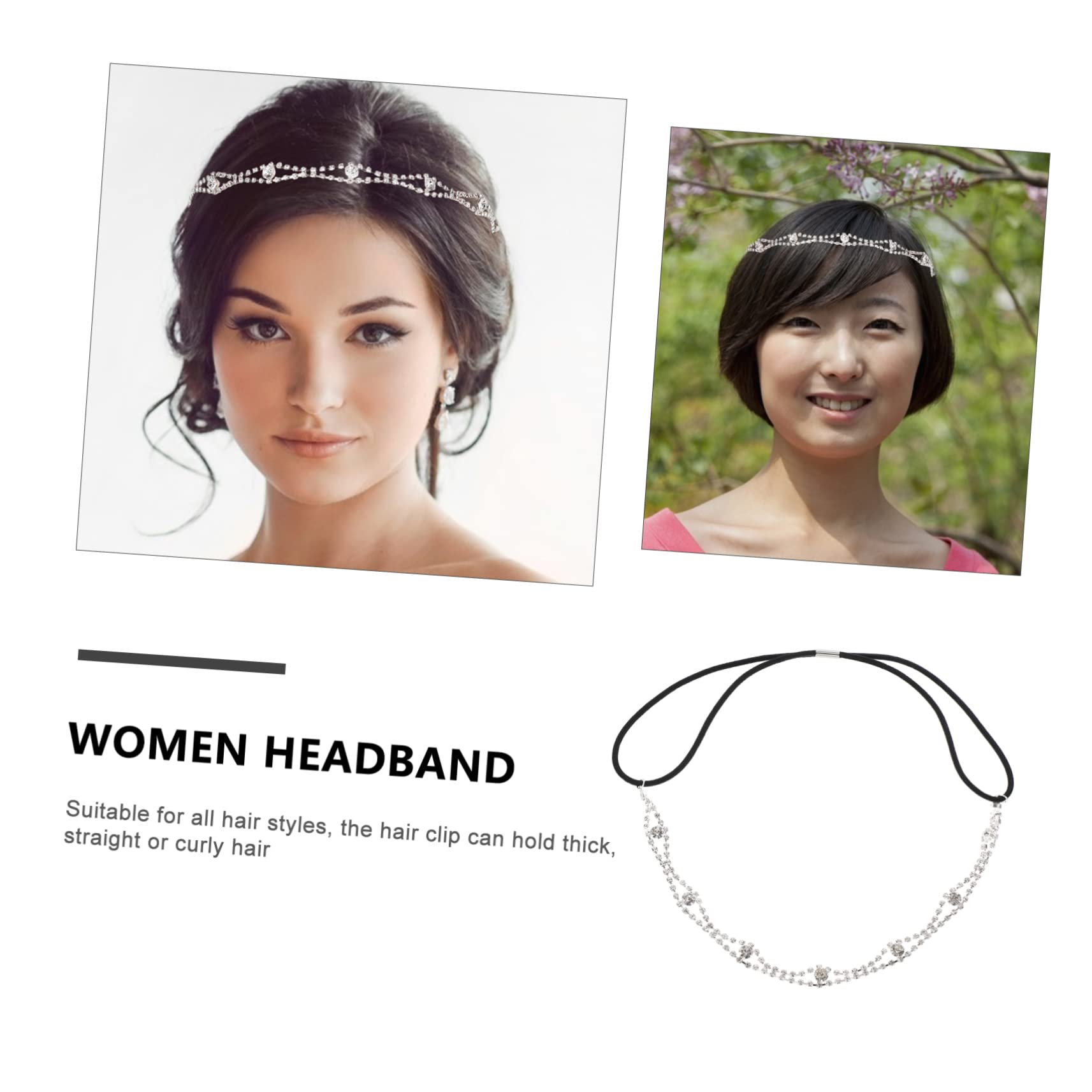Lurrose 2 Pack Rhinestone Headbands for Women - Sparkly Crystal Hair Chains & Bohemian Headpieces - Elegant Party Headbands for Weddings, Prom, Festivals & Special Occasions