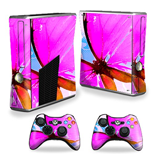 MightySkins Decal Skin Wrap for Microsoft Xbox 360 S Slim Console & 2 Controllers - Pink Butterfly Design | Protective Cover for Gaming Setup, Gift for Gamers, Customize Your Xbox 360