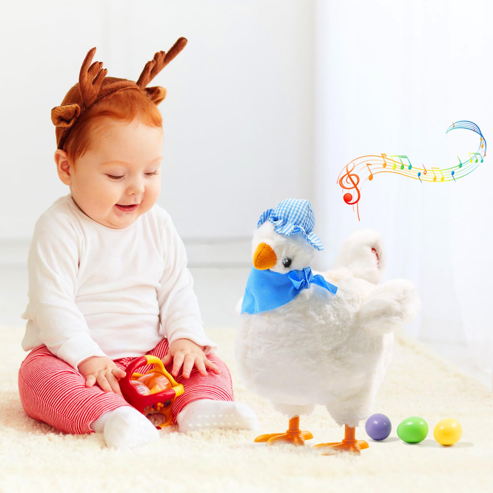 SOMOYA Electric Plush Chicken Toy - Dancing & Laying Eggs with Music & Sound Effects - Fun Easter Gift for Kids, Birthday Party Favor, Classroom Reward, and Animal-Themed Decor