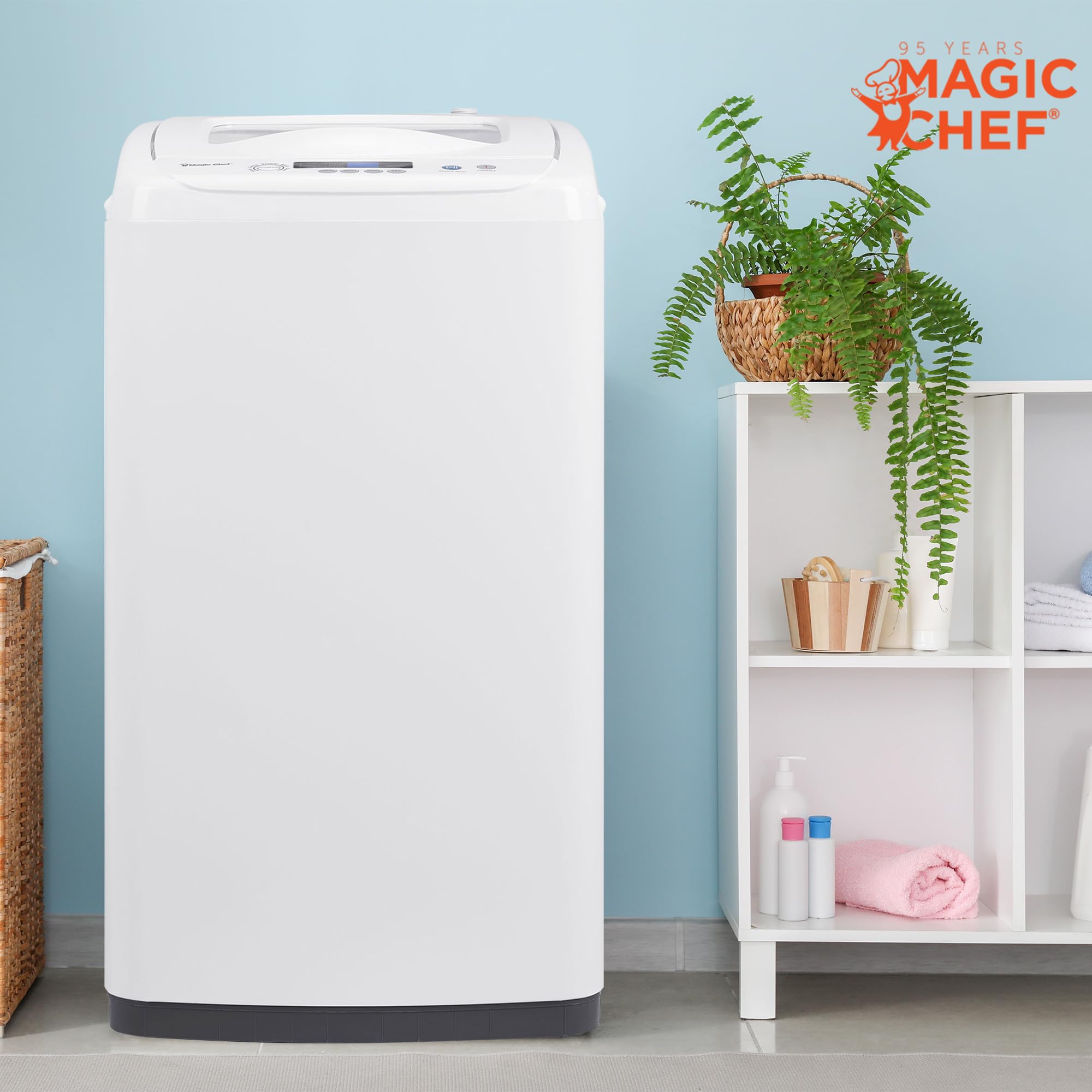 Magic Chef 0.9 Cu. Ft. Compact Top Load Washing Machine with LED Display - 6 Wash Cycles, Delay Start, 3 Water Levels & Temperature Settings - Perfect for Apartments, RVs & Small Spaces (White)