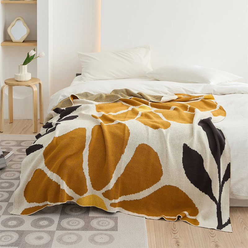 Blossom Meadow Woven Throw Blanket - Soft Cozy Knit Blanket for Couch, Bed & Sofa - Perfect for Home Decor, Gift & Winter Warmth