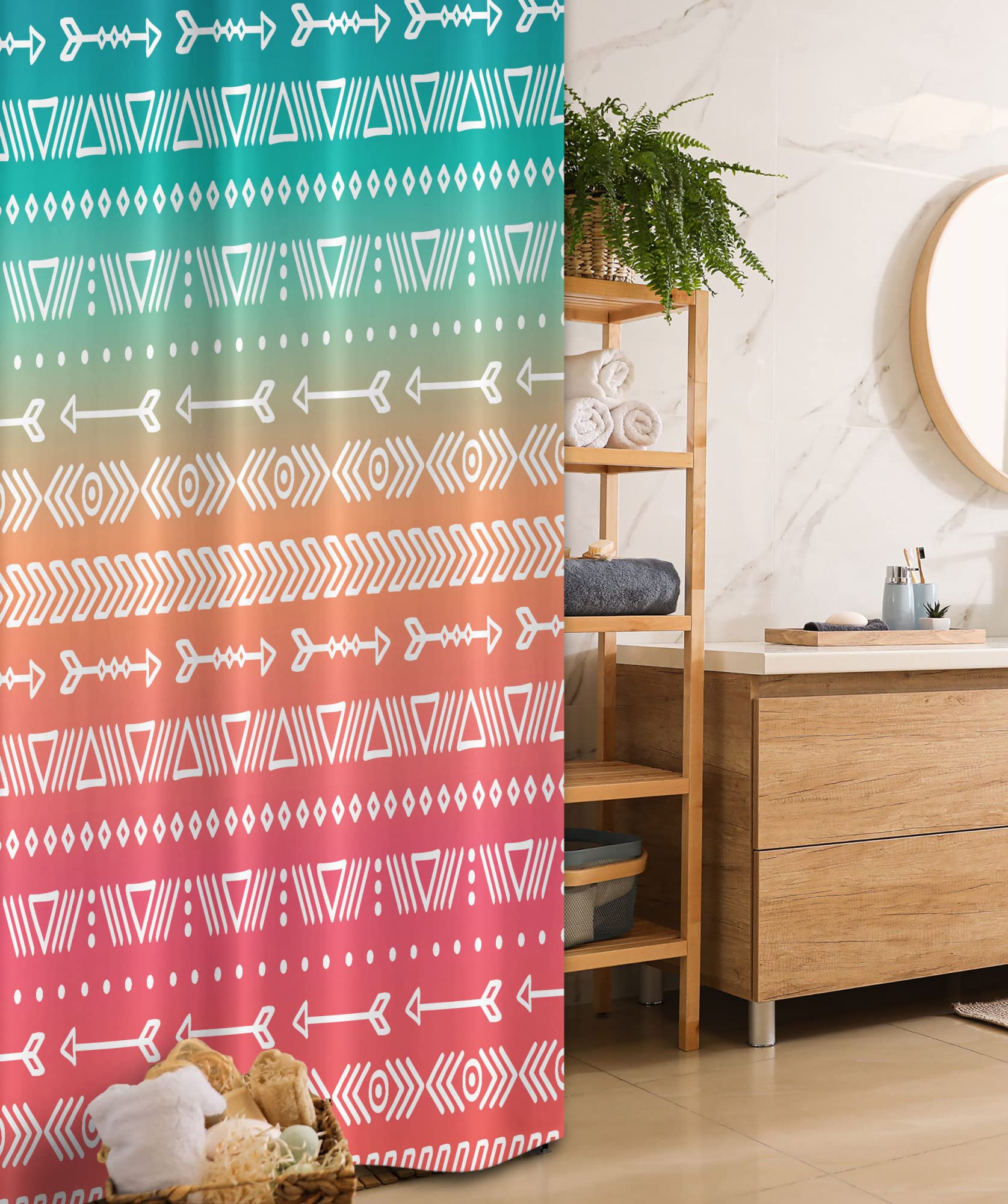 Ambesonne Bohemian Arrow Shower Curtain - Colorful Geometric & Maya Patterns, Native Art Bathroom Decor with Hooks, 36