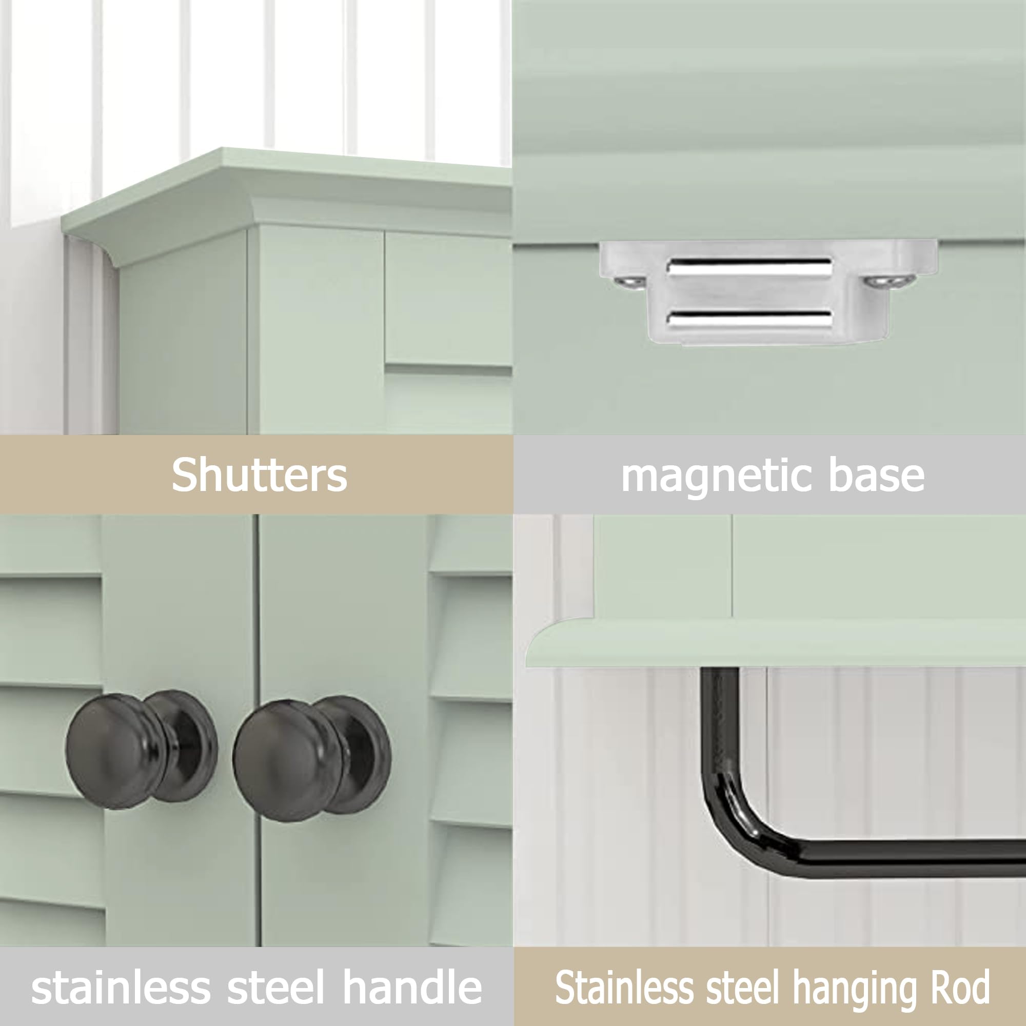 Stylish Green Wall Mounted Bathroom Cabinet with Double Shutter Doors - 3-Tier Adjustable Shelf & Towel Rack - Over The Toilet Storage for Bathroom & Laundry Organization | Perfect for Small Spaces & Modern Home Decor
