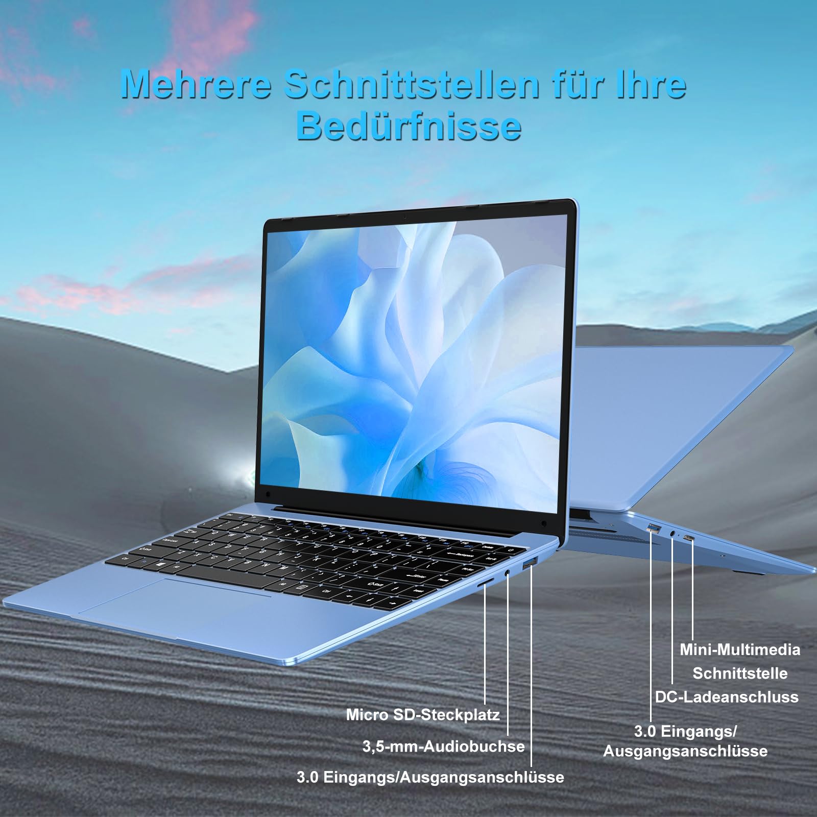 AOCWEI 14 Inch Laptop with Intel Celeron N4020 Processor (Up to 2.8GHz), Windows 11, 5G WiFi 6, 256GB SSD + Expandable 1TB Storage, 1920x1080 FHD Display, Bluetooth 4.2, Mini Multimedia Port - German Keyboard (Blue) | Perfect for Home Office, Online Learning & Business Travel