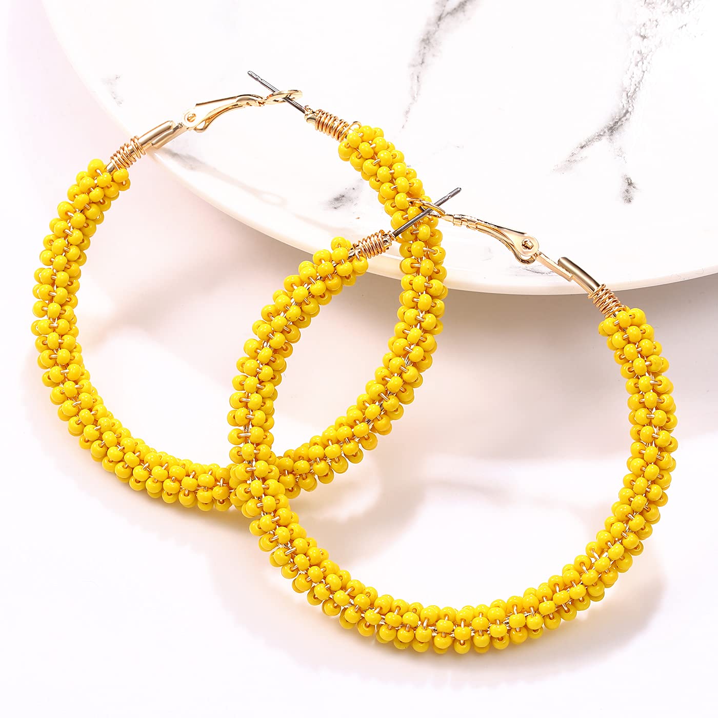 Boho Beaded Hoop Earrings for Women - Colorful Mixed Bead Dangle Earrings with Studs | Perfect for Casual Wear, Festivals & Bohemian Style Outfits