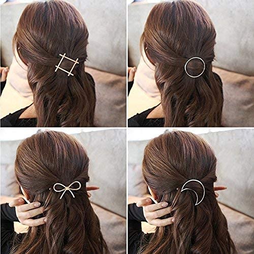 Trendy Hair Clips for Women & Girls - 4 Pack Gold & Silver Hairpins with Circle, Triangle, Moon & Infinity Designs - Perfect for Parties, Weddings & Everyday Styling