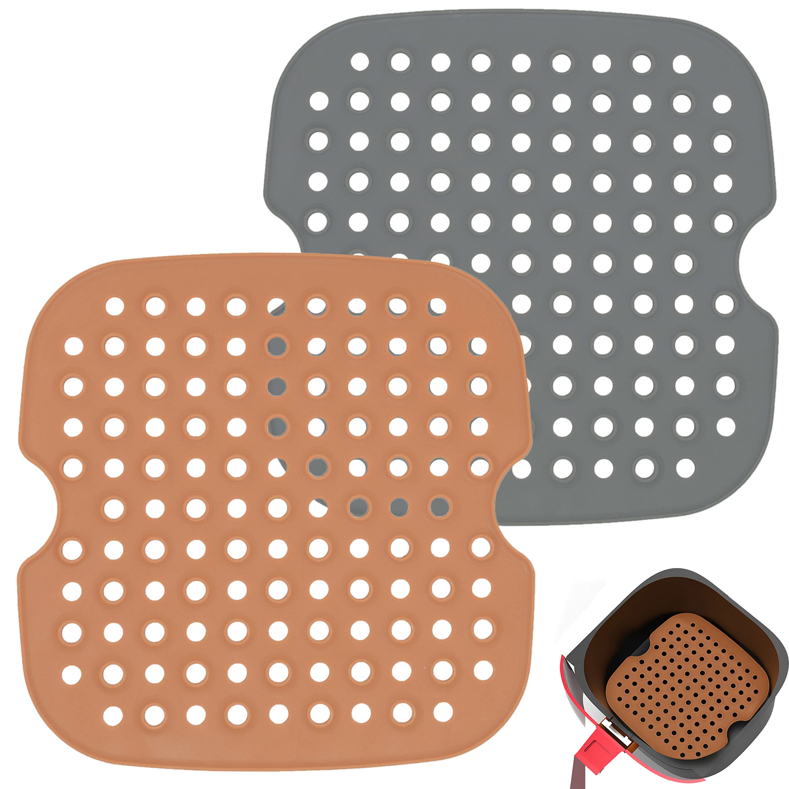 8.5 Inch Square Silicone Air Fryer Liners - Reusable Non-Stick Parchment Paper Replacement for Air Fryers | BPA Free, Dishwasher Safe & Heat Resistant (2 Pack) - Perfect for Cooking Fries, Chicken Wings & Vegetables