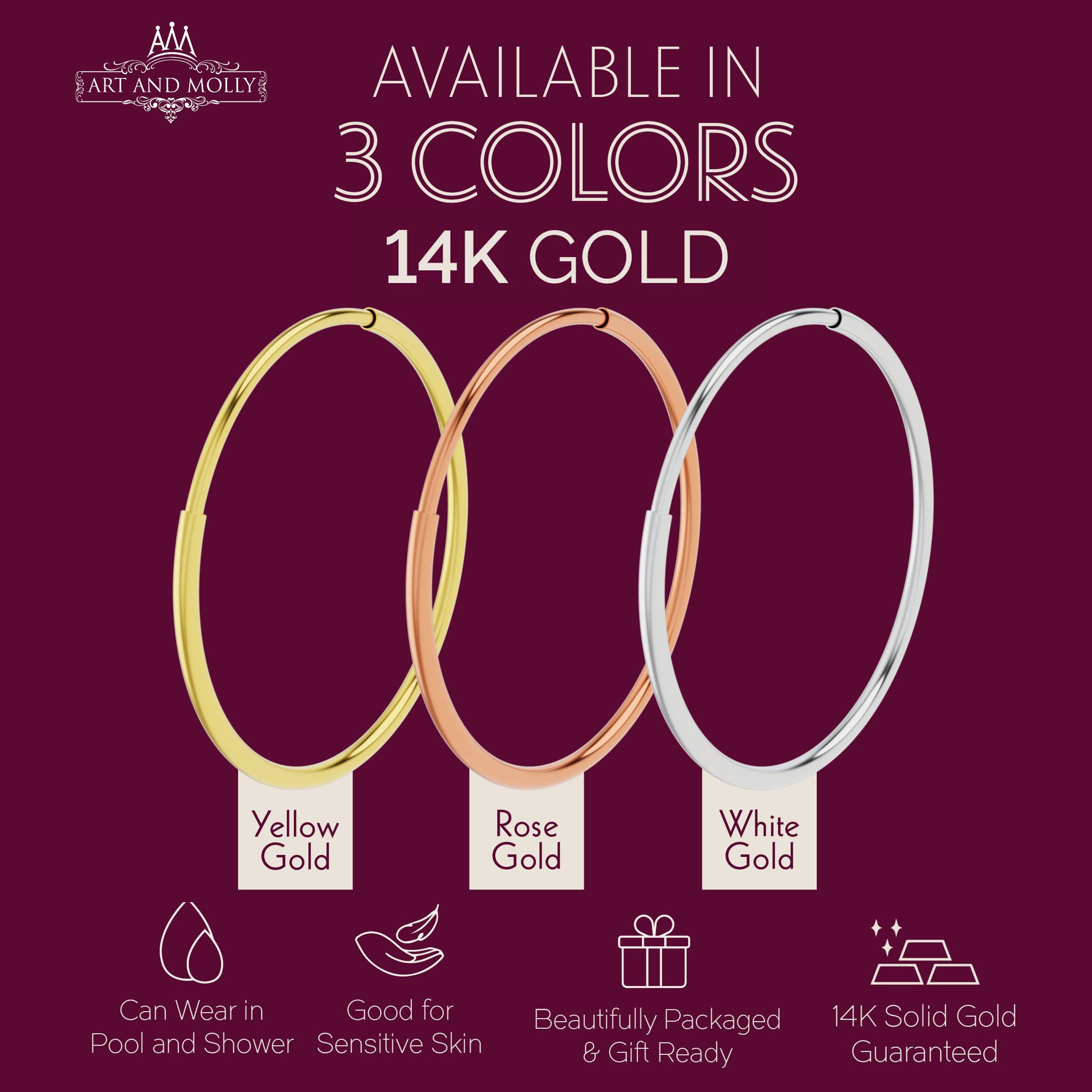 14K Gold Endless Hoop Earrings Set of 3 Pairs - 10mm Small Huggie Hoops for Women | Perfect for Everyday Wear, Gifts & Special Occasions