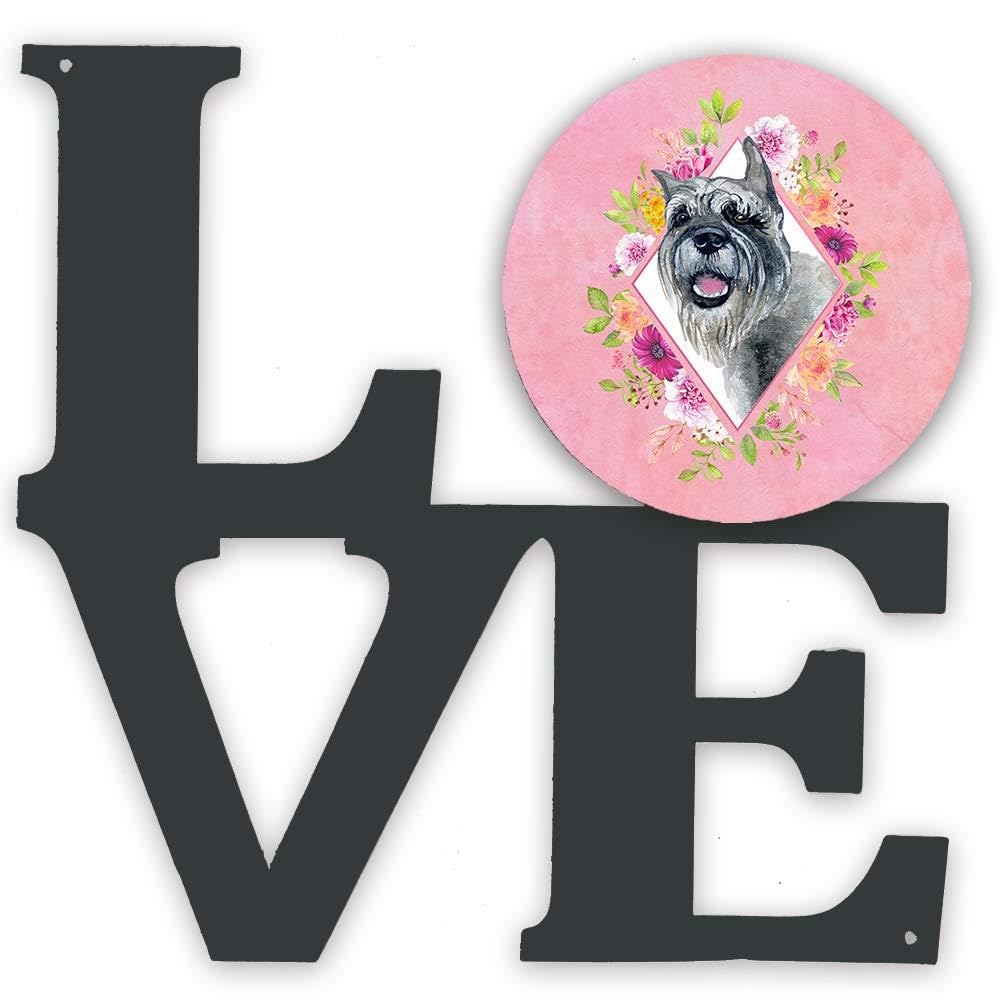 Caroline's Treasures CK4179WALV Schnauzer Dog with Pink Flowers Metal Wall Art - Indoor Outdoor Decor for Patio, Bathroom, Kitchen - Colorful Aluminum & Black Steel Sculpture - Perfect for Pet Lovers Home Decor and Garden Accent