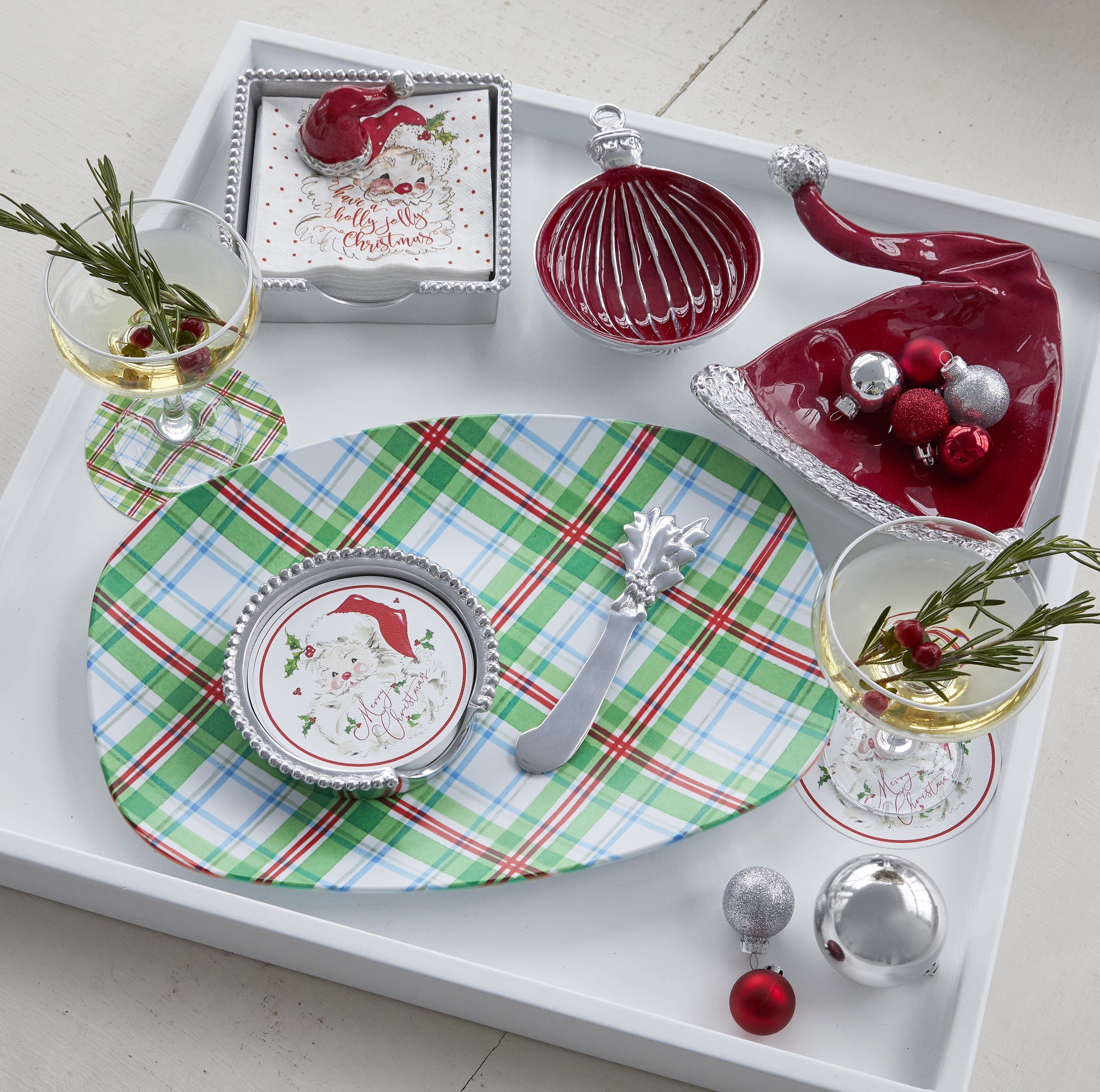 Christmas Tartan Plaid Serving Tray - Holiday Party Appetizer Platter for Festive Entertaining & Christmas Decor