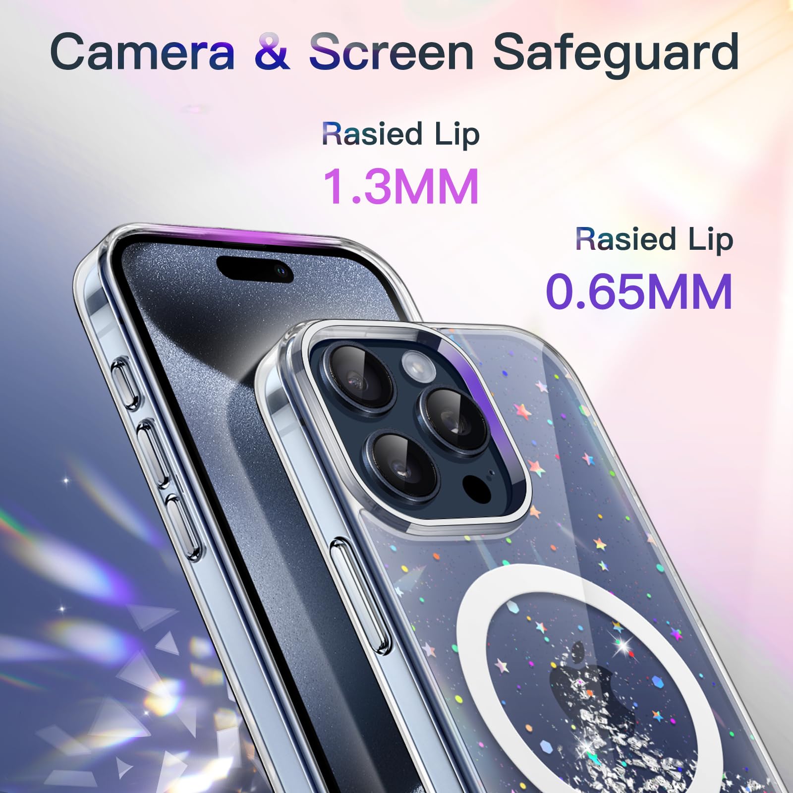 JETech Glitter Magnetic Case for iPhone 15 Pro 6.1 Inch | MagSafe Compatible | Sparkly Clear Shockproof Cover for Women & Girls | Blue Titanium | Perfect for Everyday Use, Parties & Gifts