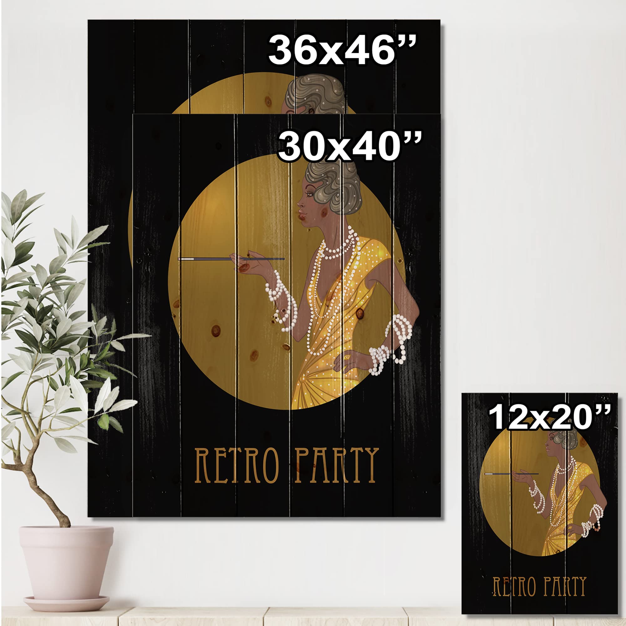 Retro African American Woman Wood Wall Art - Yellow Pine Decor for Living Room