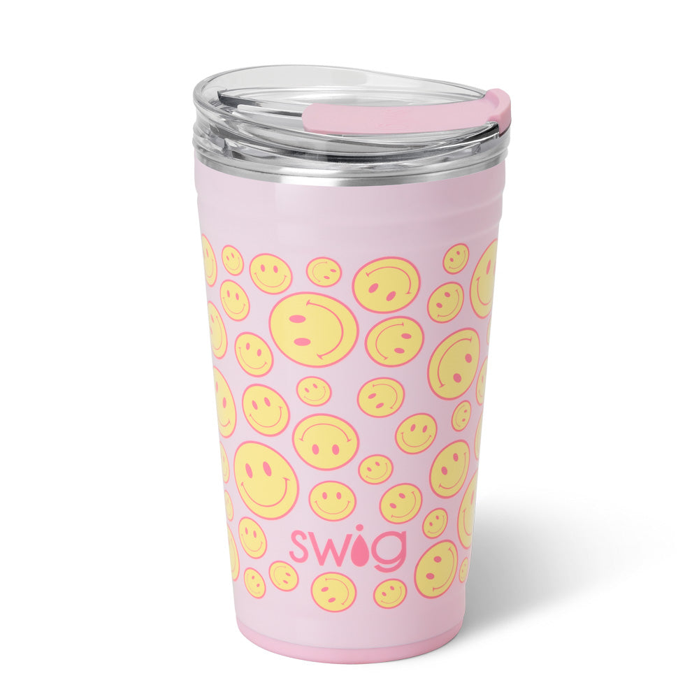 Oh Happy Day Party Cups 24oz - Disposable Plastic Cups for Birthday, Wedding & Baby Shower Celebrations - Bulk Pack of 50 - Perfect for Outdoor Events, BBQs & Family Gatherings