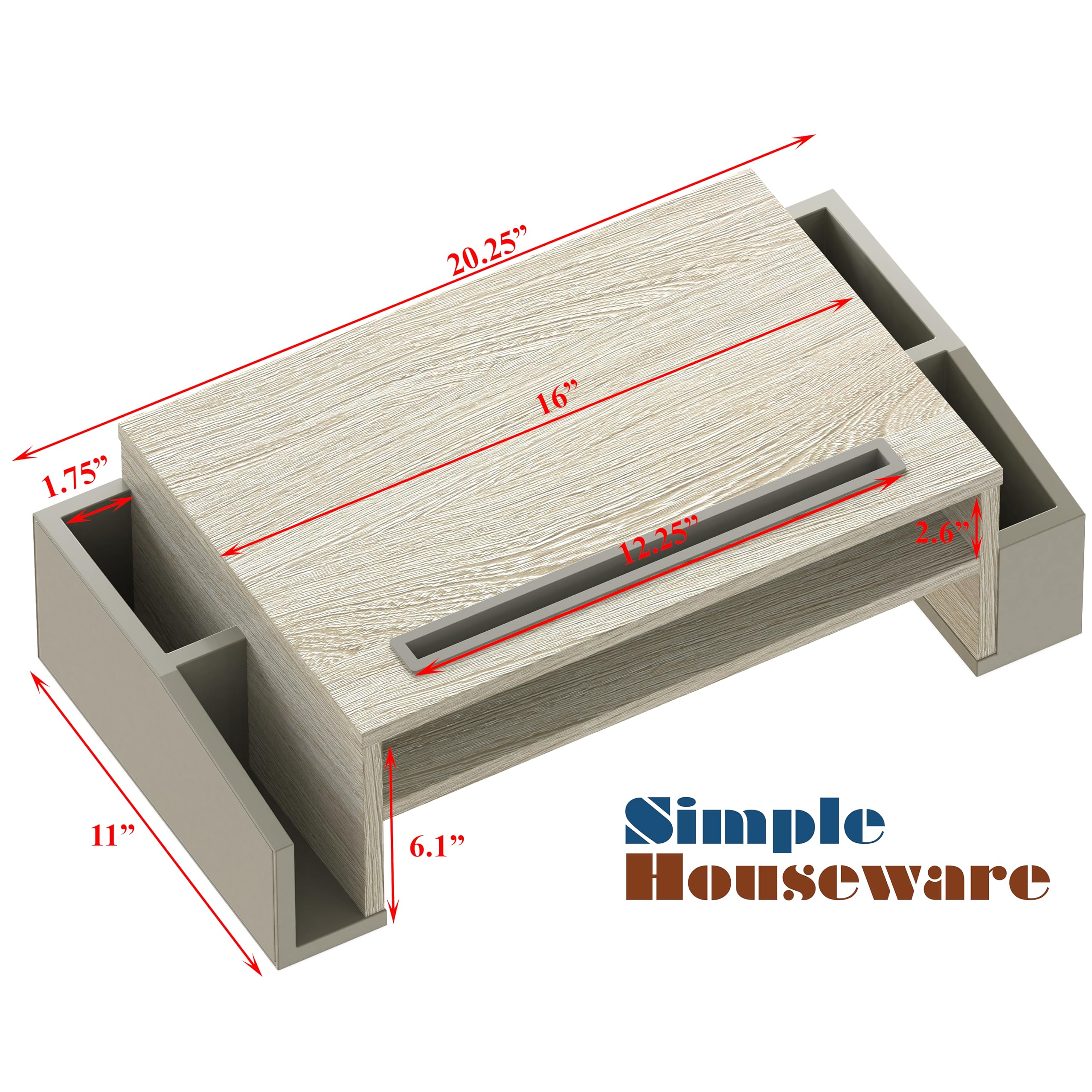 SimpleHouseware Computer Desk Monitor Stand Riser with Drawer Organizer Storage - Maple Wooden Desktop Organizer for Home Office, Gaming Setup & Workspace Accessories