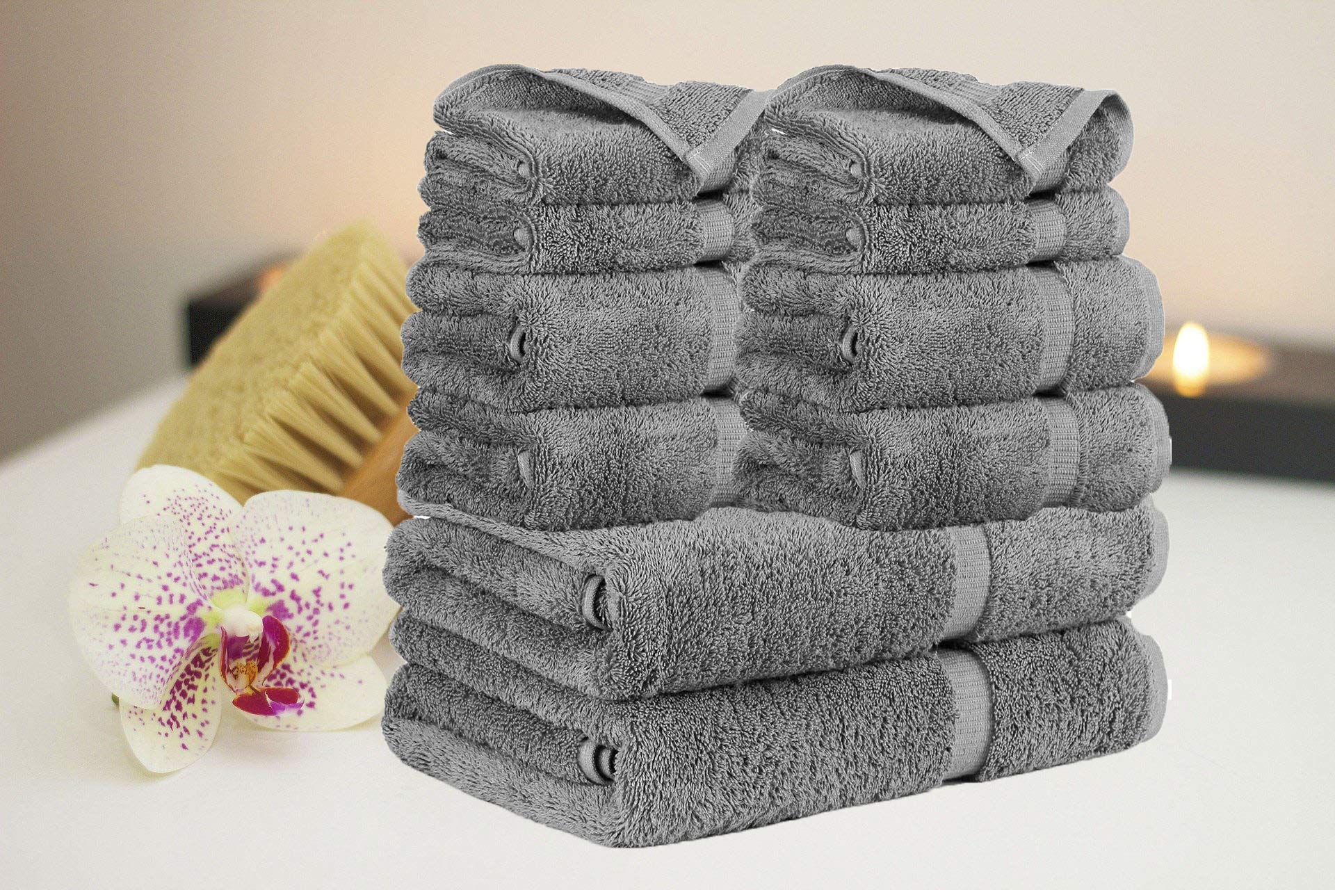 Premium FTB Classic Turkish Luxury Hotel & Spa Bath Towel Set - 10 Piece Ultra Soft & Absorbent Towels (Gray) for Bathroom, Spa, and Guest Use