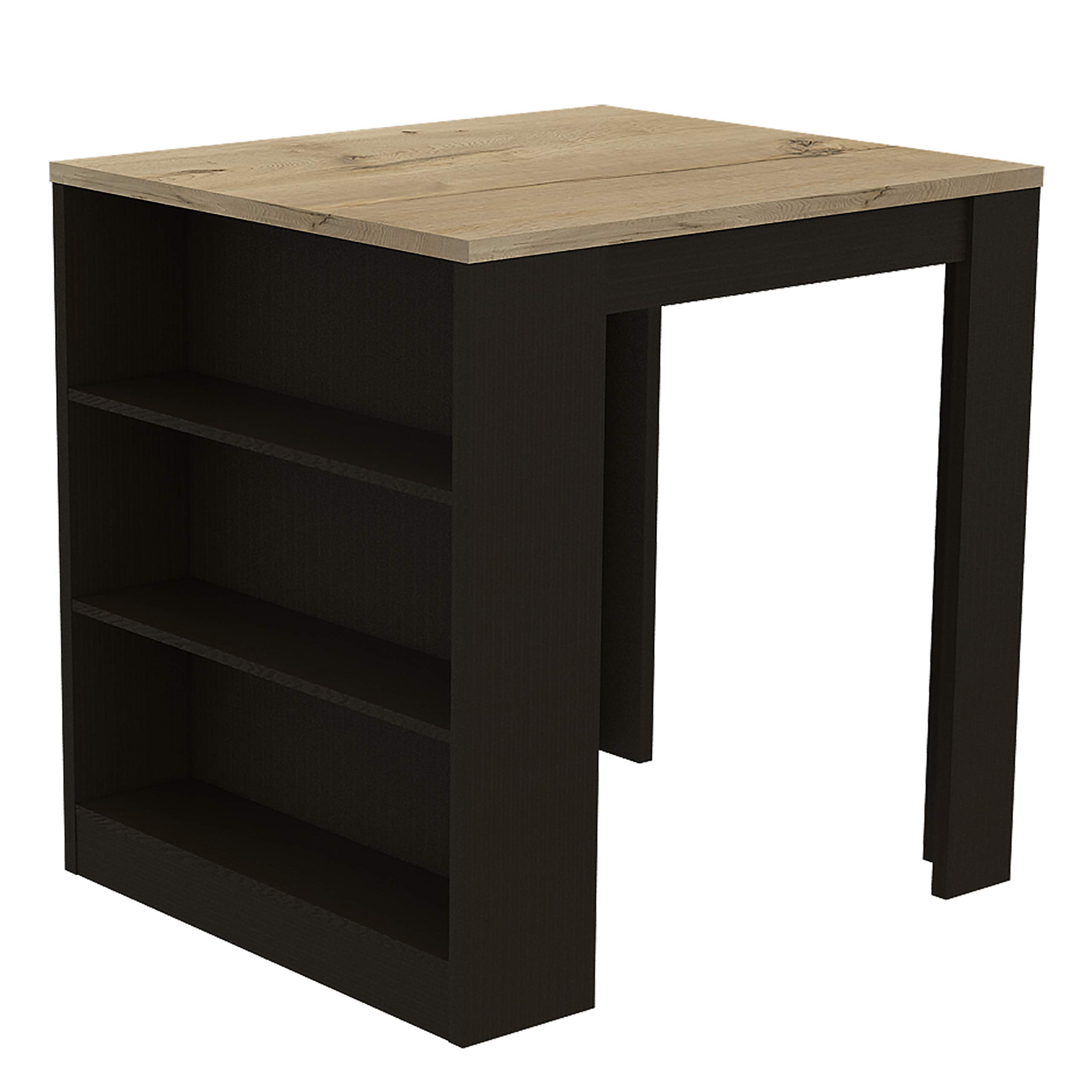 Milos Kitchen Island Table with 2 Legs & 3 Side Shelves - Black/Pine Finish - Perfect for Small Kitchens, Dining Areas & Food Prep Stations