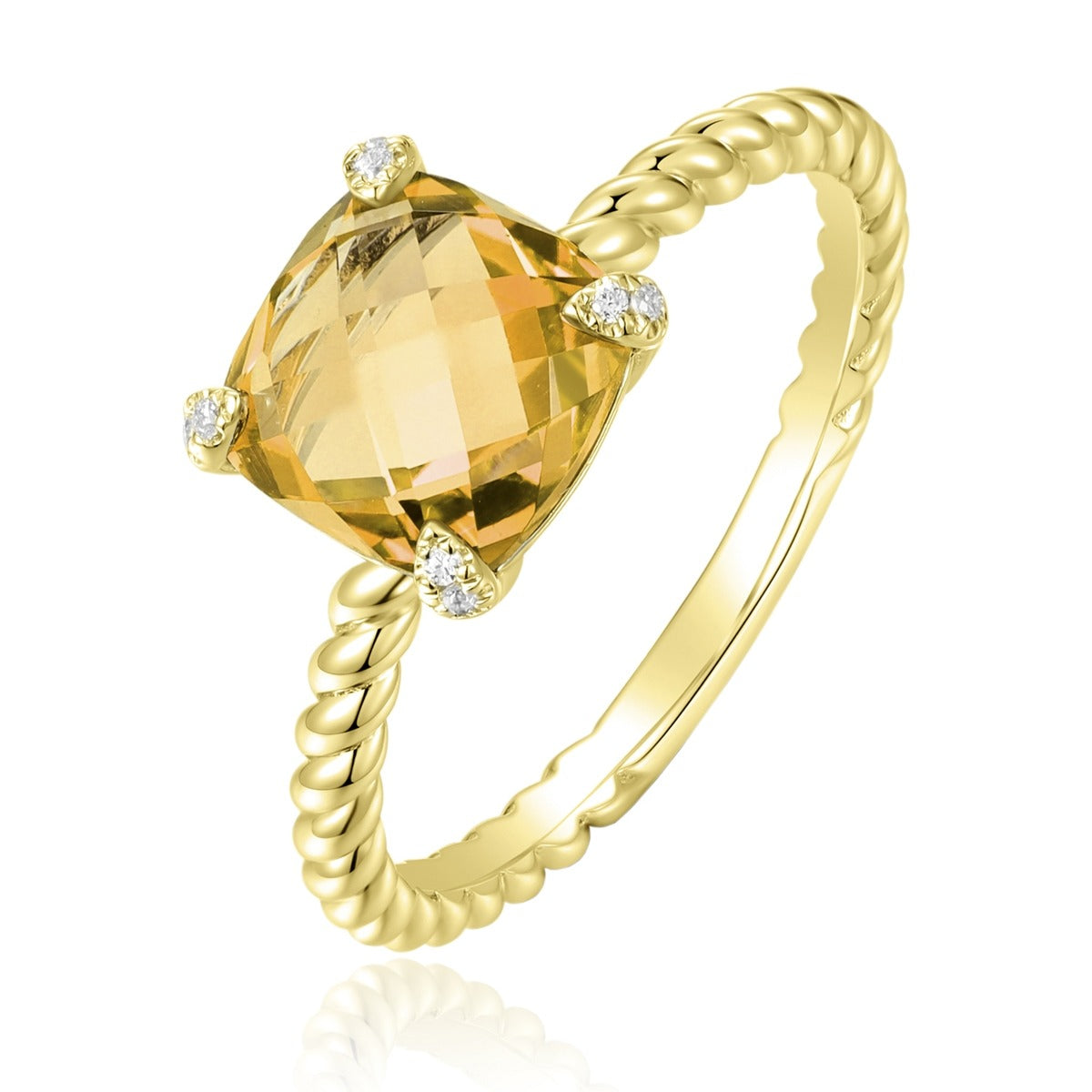14K Yellow Gold Citrine & Diamond Braided Ring for Women - Elegant Stackable Jewelry for Everyday Wear, Gift for Her, Anniversary, Birthday
