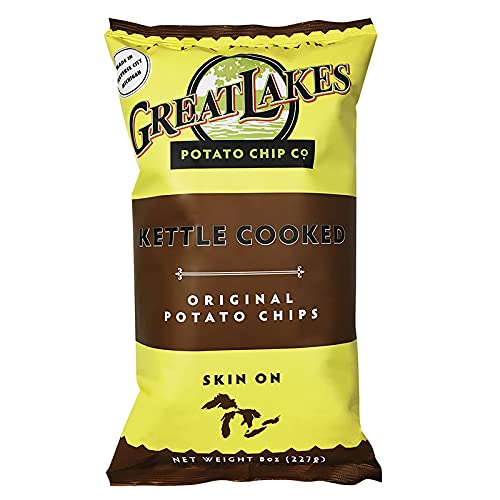 Great Lakes Original Kettle Cooked Potato Chips with Sea Salt - 8oz Bags (Pack of 4) | Crunchy Snack for Parties, Picnics & Movie Nights | Gluten Free & Non-GMO