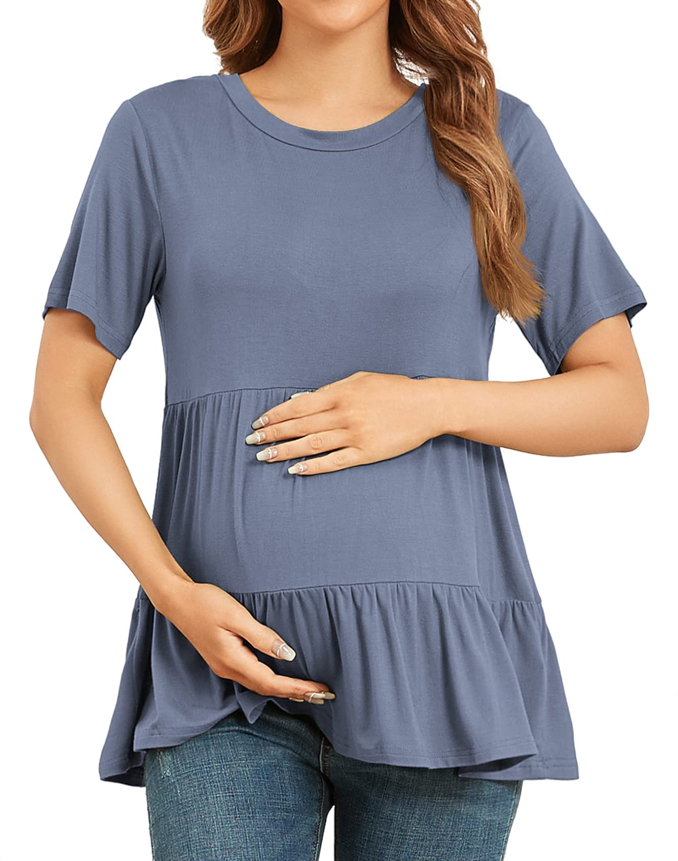 Xpenyo Women's Maternity Tops - Long Sleeve Pregnancy Shirts & Tunics for Fall 2024 - Comfortable Crew Neck Blouses for Casual & Dressy Occasions - Perfect for Work, Baby Showers & Everyday Wear