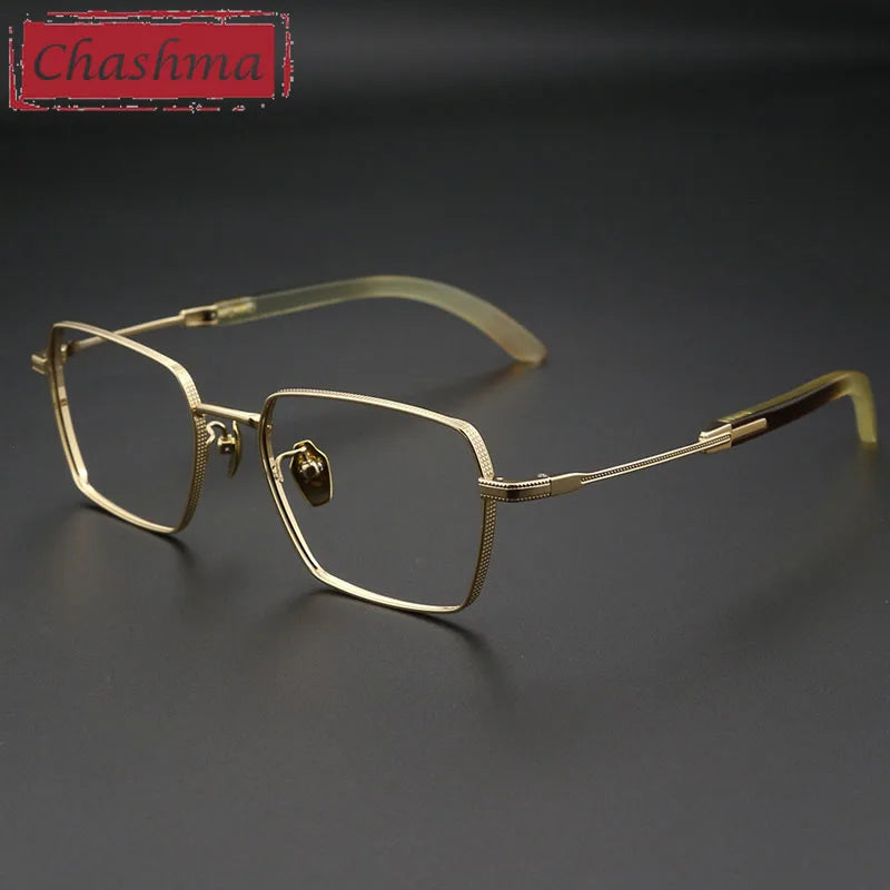 Stylish Men's Full Rim Square Titanium Eyeglasses Frame 2328 with Horn Temples - Lightweight Durable Glasses for Work, Reading & Fashion