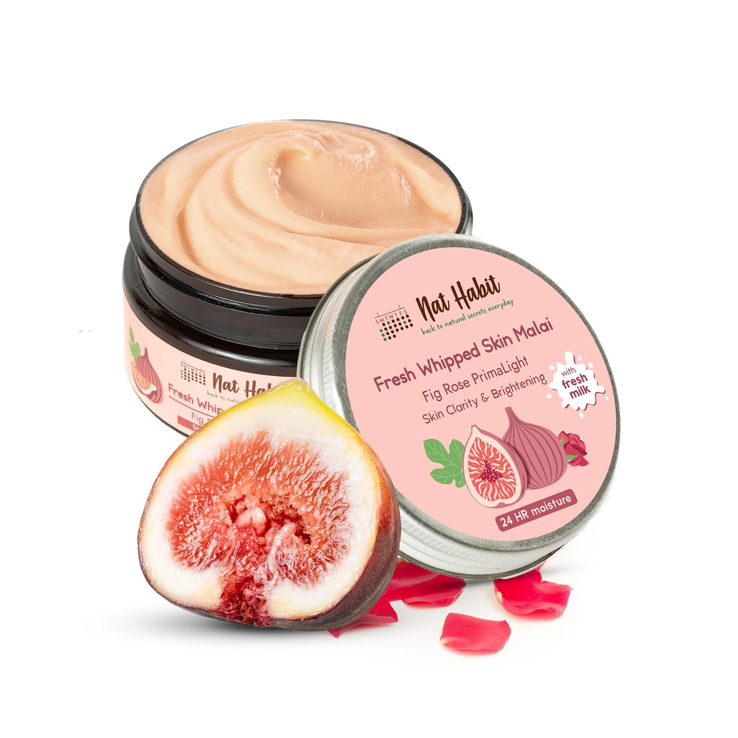 Nat Habit Fig Rose & Skin Malai Body Cream - 24HR Moisturizing Body Butter with Shea Butter & Milk for Dry Skin | Cold Cream for Winter, Skin Brightening & Hydration | 120ml (Pack of 1) | Perfect for Daily Skincare Routine & Nighttime Nourishment