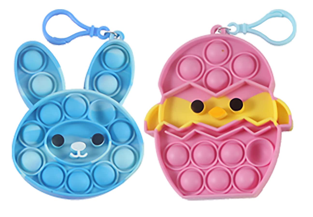 Easter Bubble Popper Toy Set of 2 - Bunny & Chick in Egg Silicone Push Poke Fidget Toy for Stress Relief - Sensory OT Toy for Kids & Adults - Perfect for Easter Basket Gifts, Classroom Rewards, and Anxiety Relief