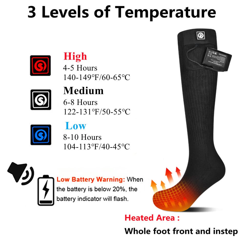 Rechargeable Electric Heated Socks for Men & Women - Winter Foot Warmers for Outdoor Activities, Skiing, Skating, Cycling, Camping, Fishing & Hunting | USB Powered Thermal Socks for Cold Weather Work & Winter Sports