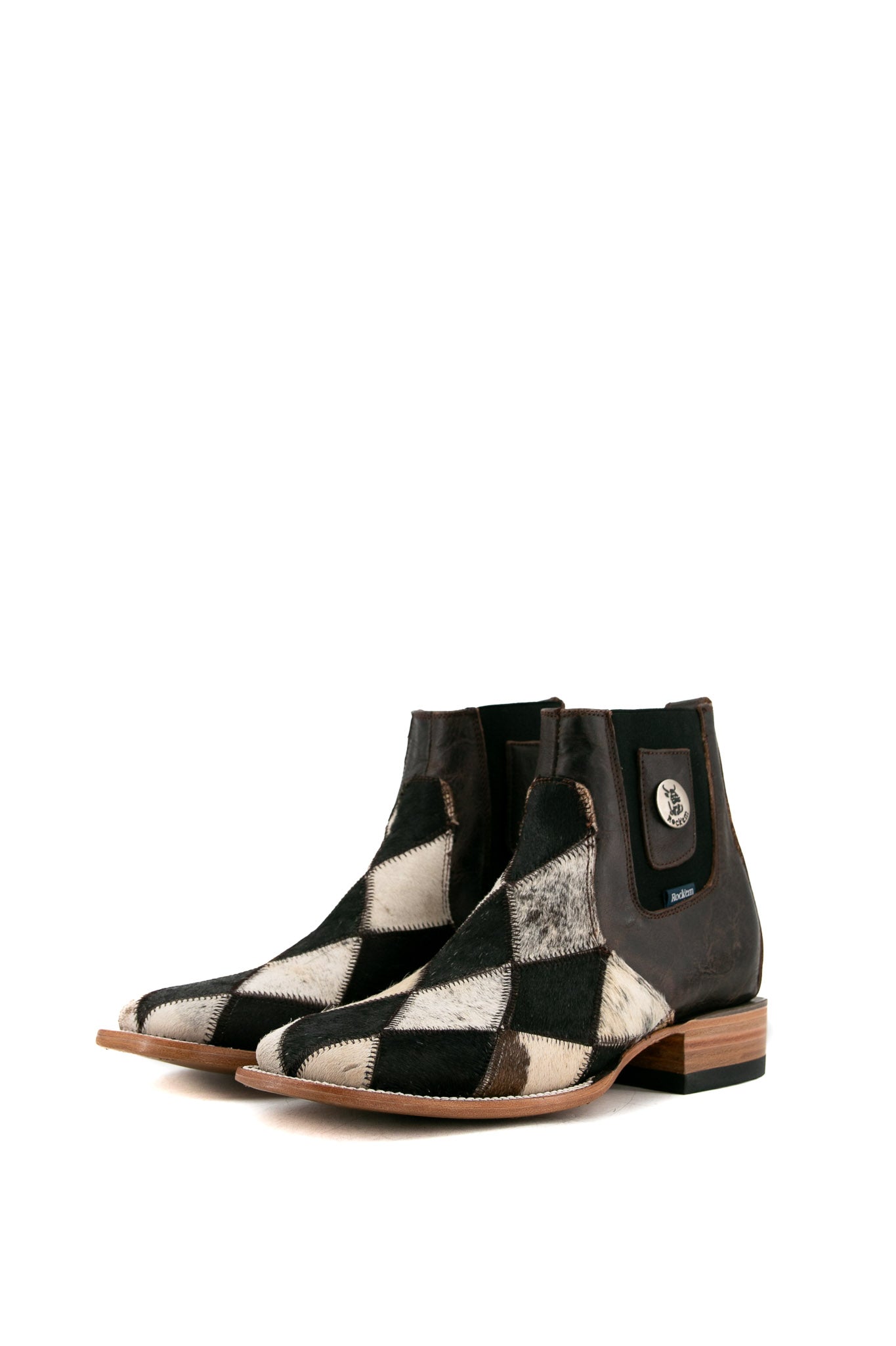 Men's Cowhide Patchwork Square Toe Ankle Boots - Size 9, Comfortable & Stylish Western Boots for Casual Wear, Outdoor Activities & Country Style Fashion